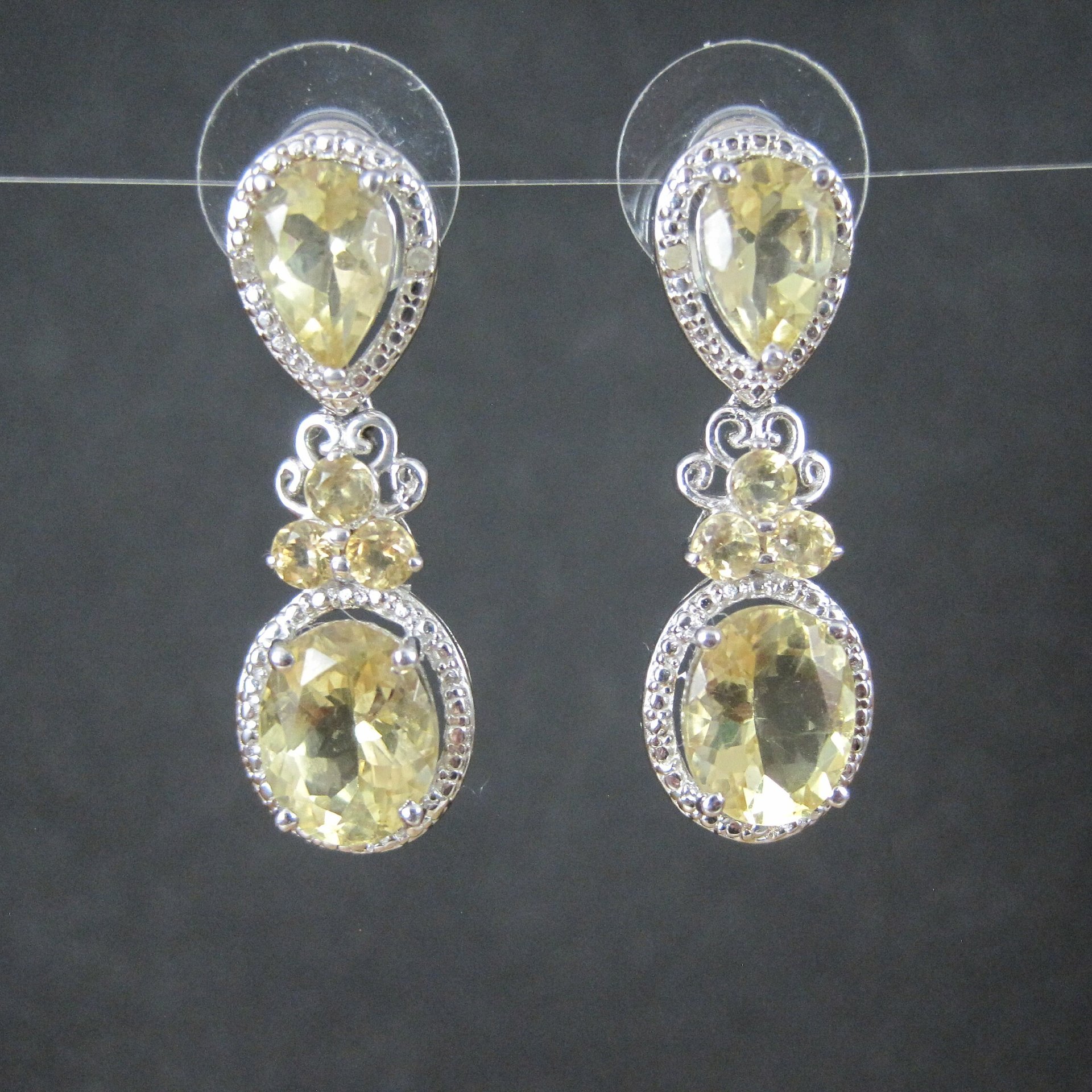 Faceted Lemon Quartz Earrings Sterling Silver Estate Jewelry
