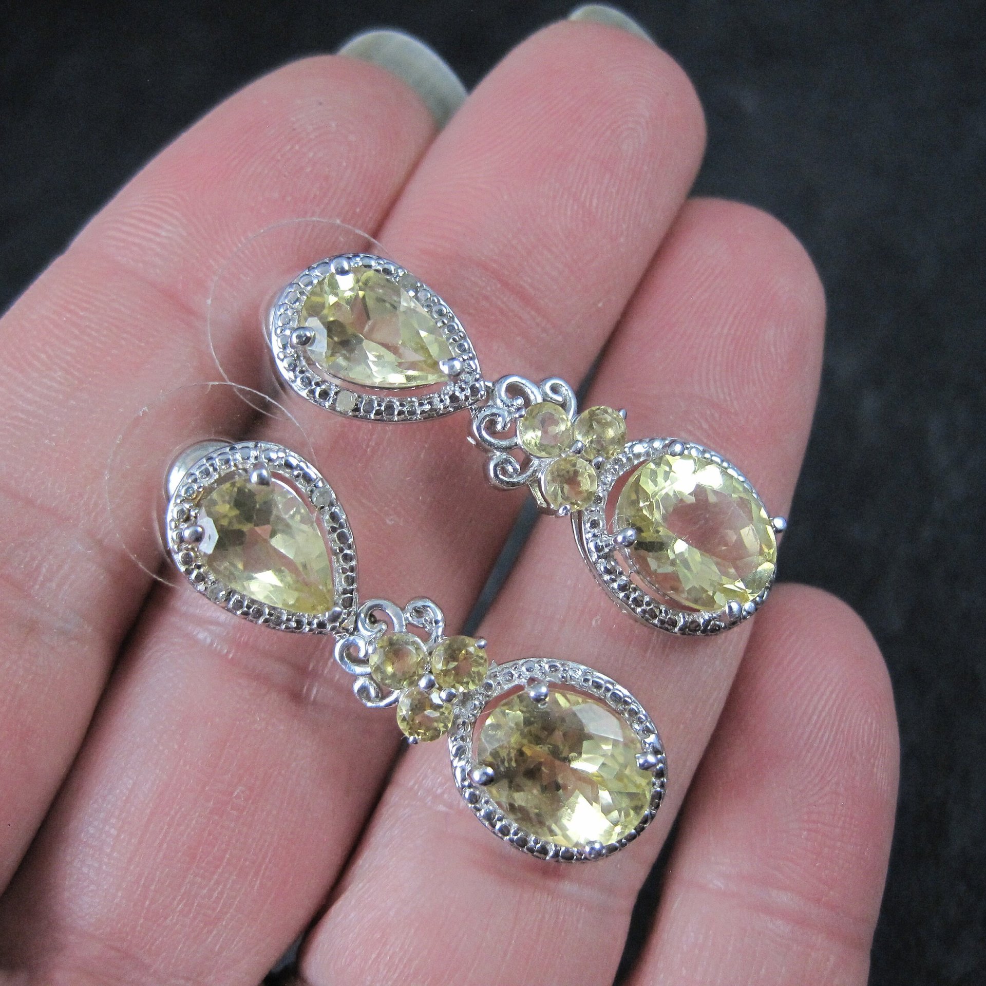 Faceted Lemon Quartz Earrings Sterling Silver Estate Jewelry