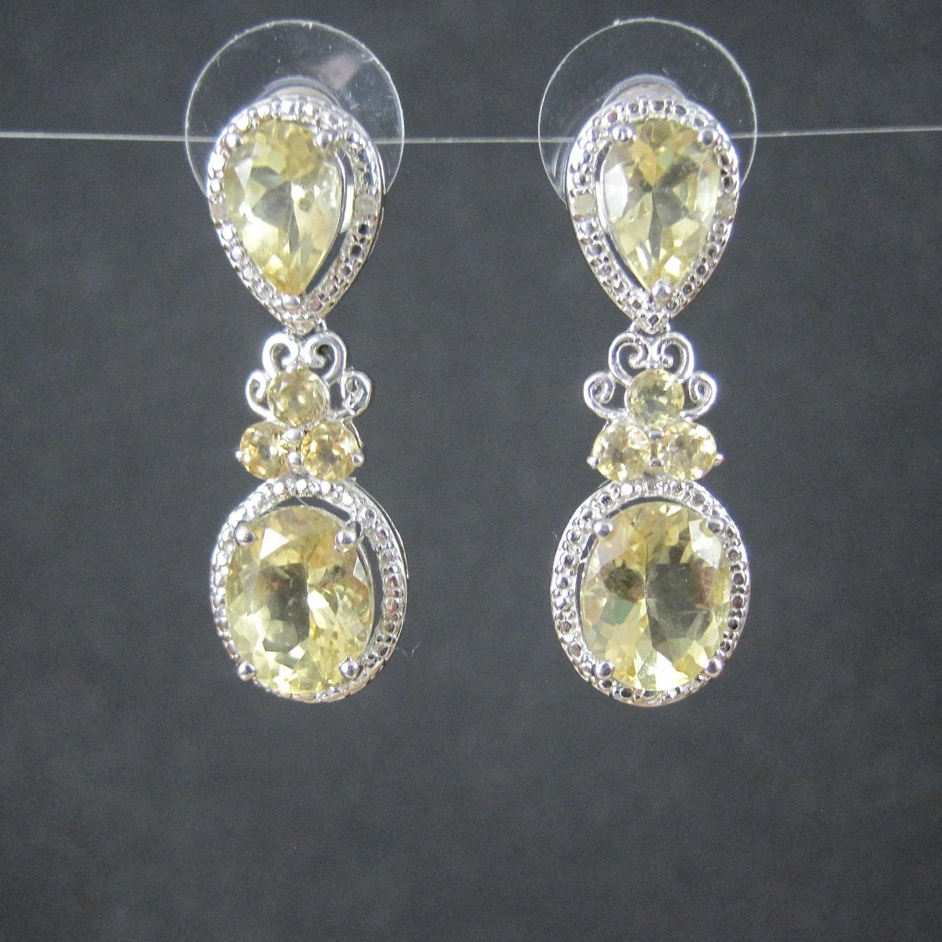 Faceted Lemon Quartz Earrings Sterling Silver Estate Jewelry