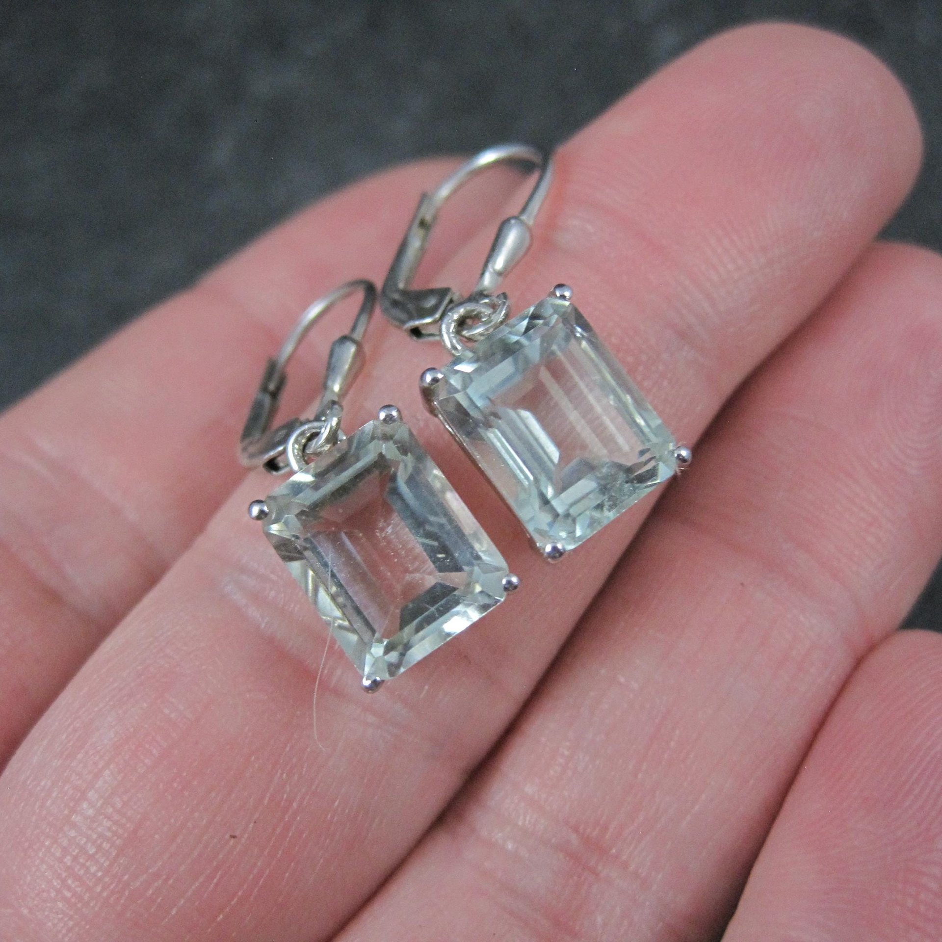 Green Aquamarine Earrings 4 Carats Sterling Silver Lever Backs Estate Jewelry