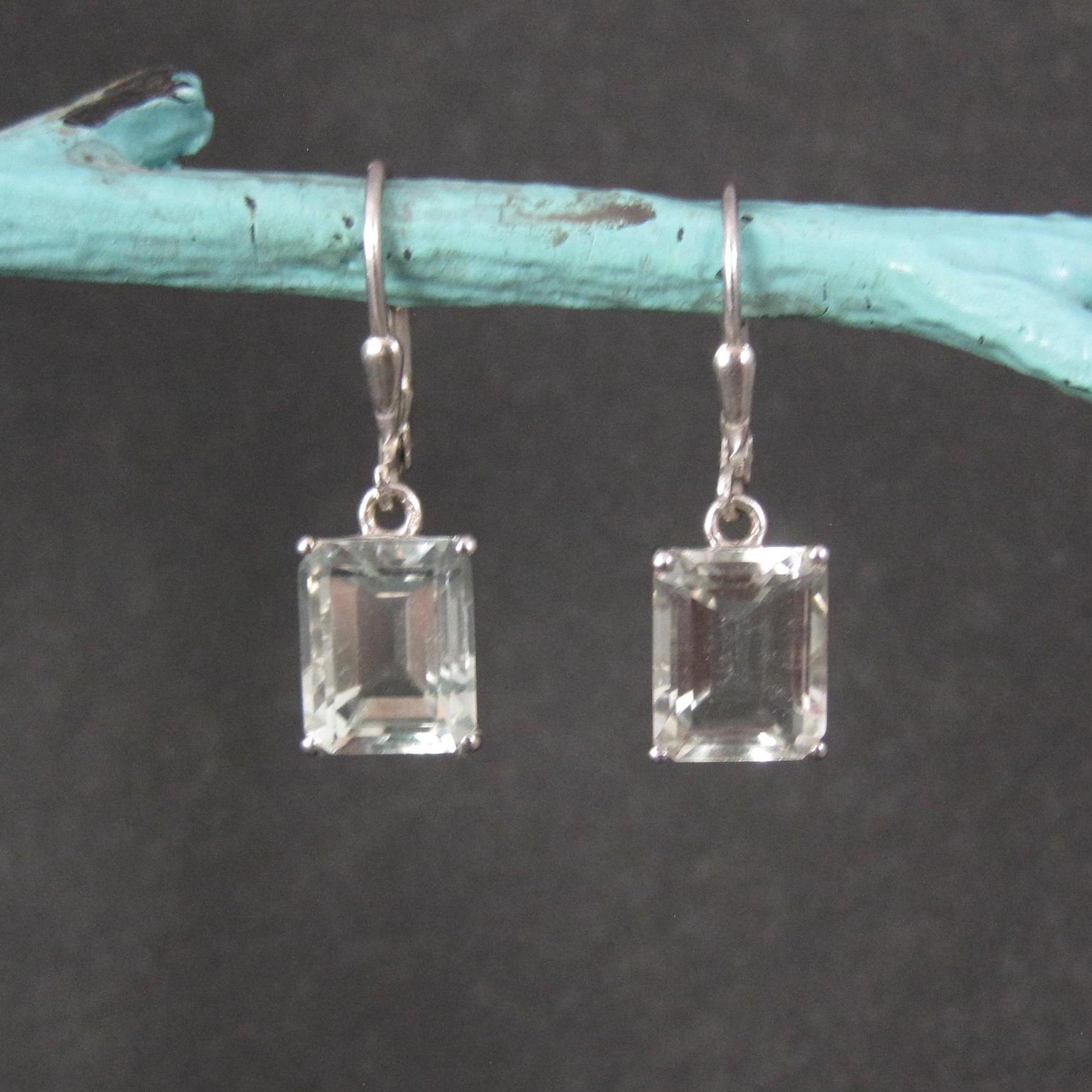 Green Aquamarine Earrings 4 Carats Sterling Silver Lever Backs Estate Jewelry
