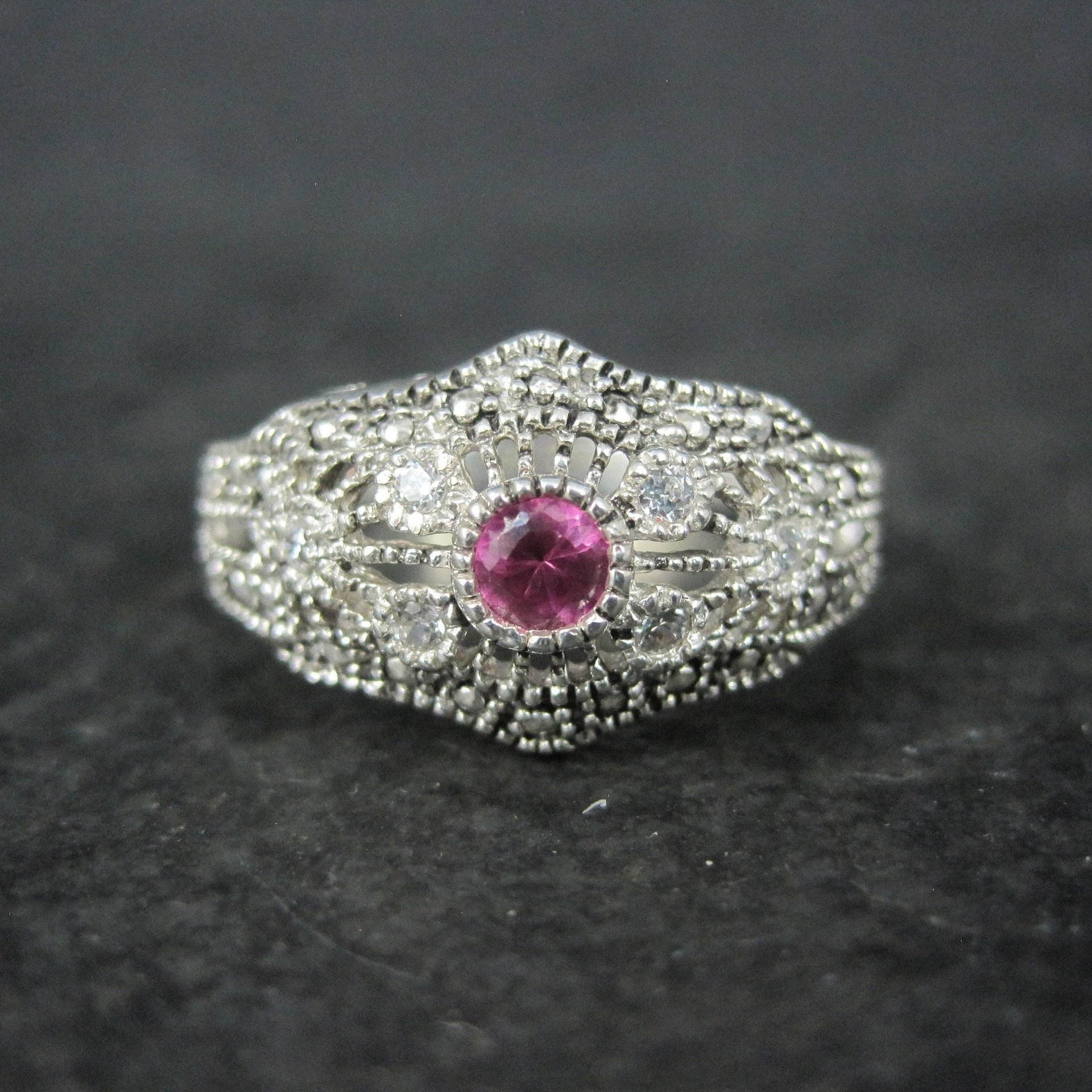 Vintage Sterling Filigree Ruby Ring Size 10