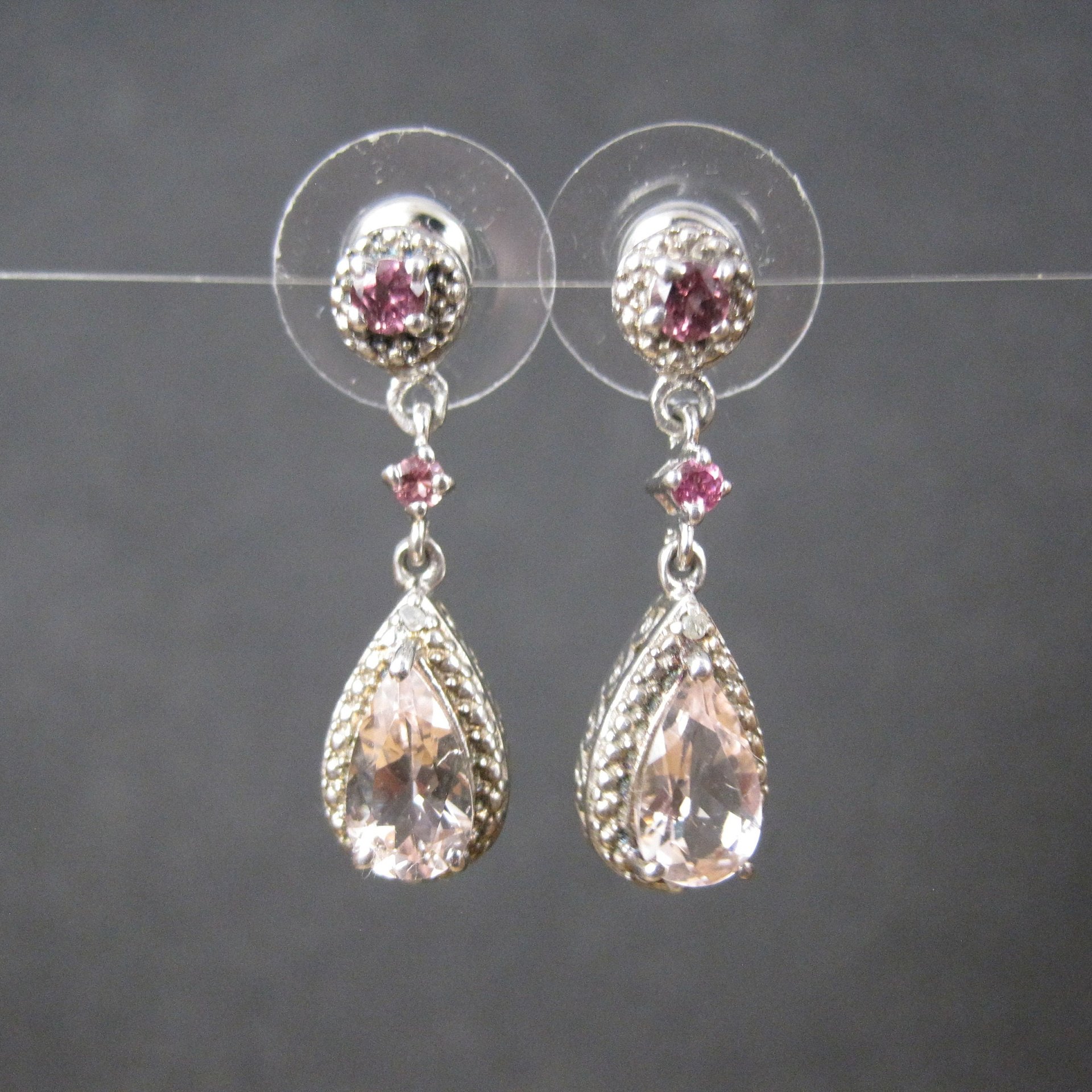 Morganite Amethyst and Pink Tourmaline Earrings Sterling Silver Estate Jewelry