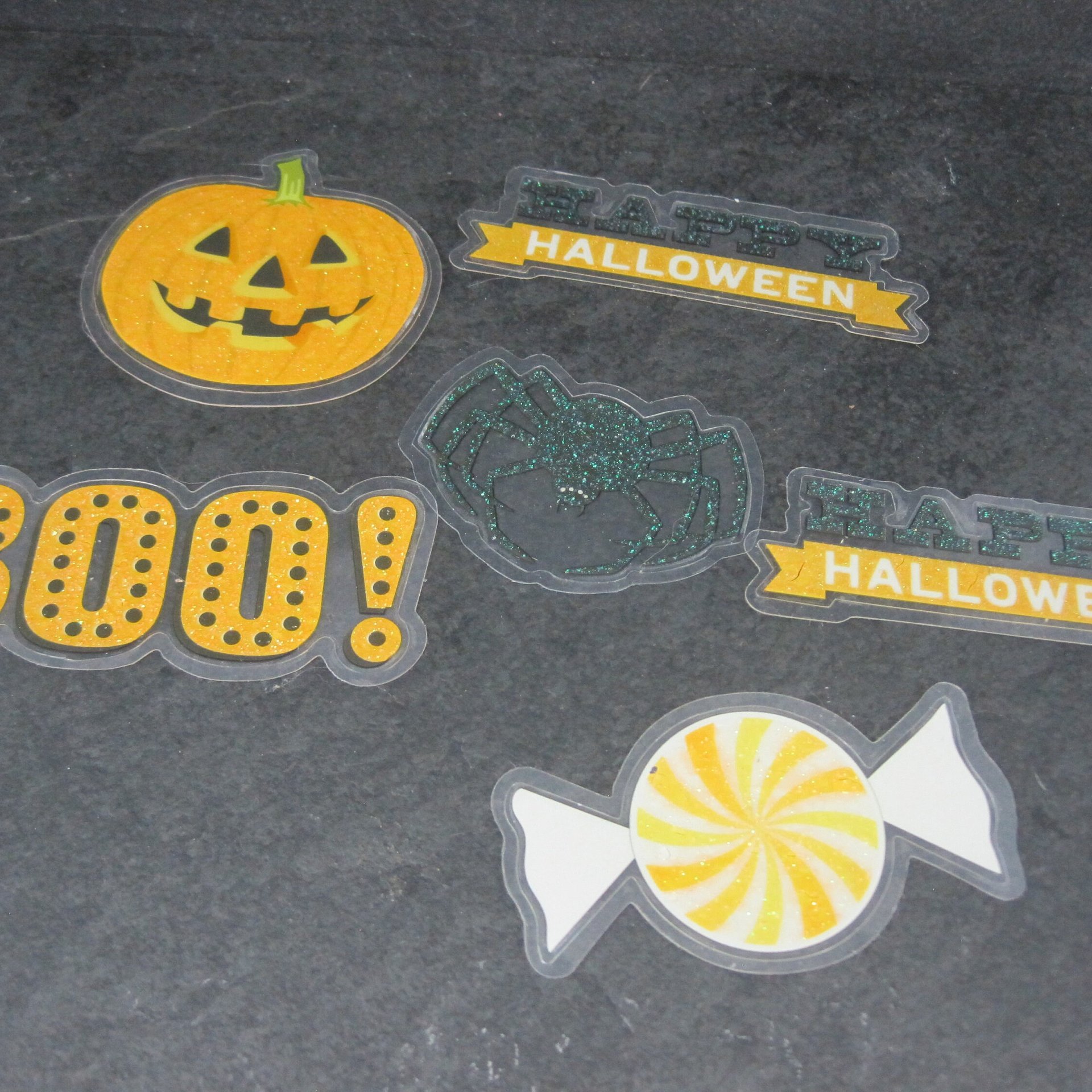 Lot of 30 Diecut Halloween Stickers Clear Glitter Scrapbooking Cardmaking