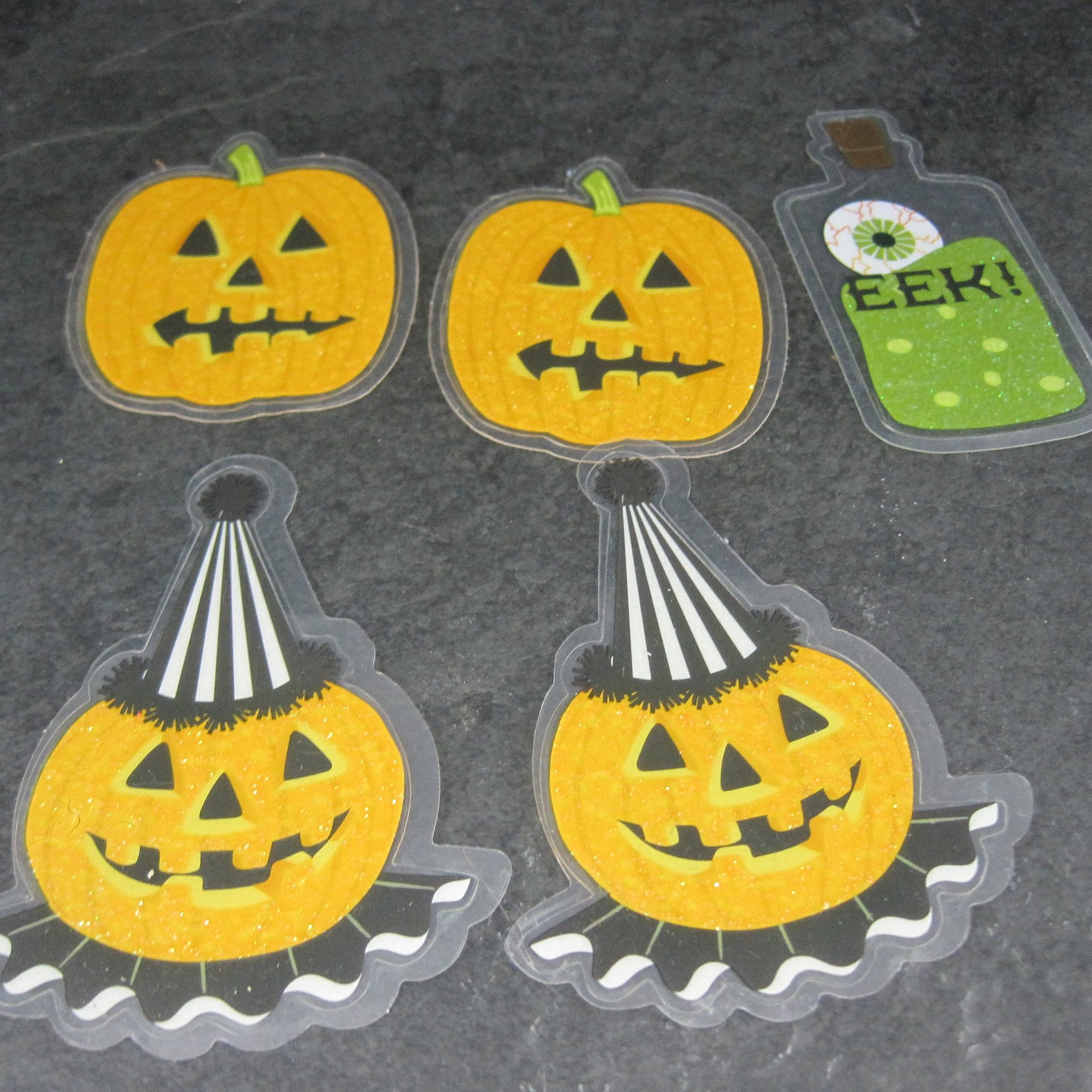 Lot of 30 Diecut Halloween Stickers Clear Glitter Scrapbooking Cardmaking