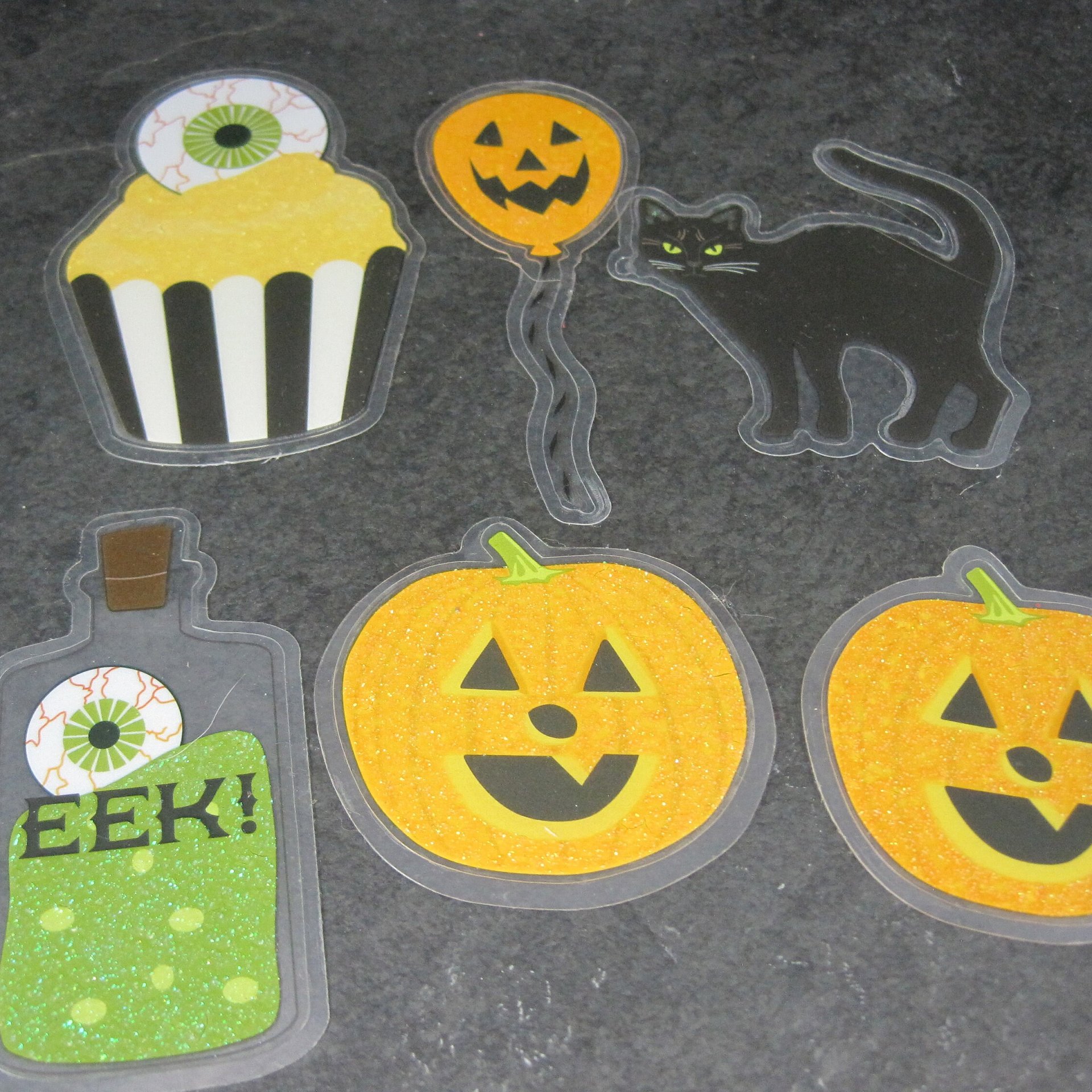 Lot of 30 Diecut Halloween Stickers Clear Glitter Scrapbooking Cardmaking