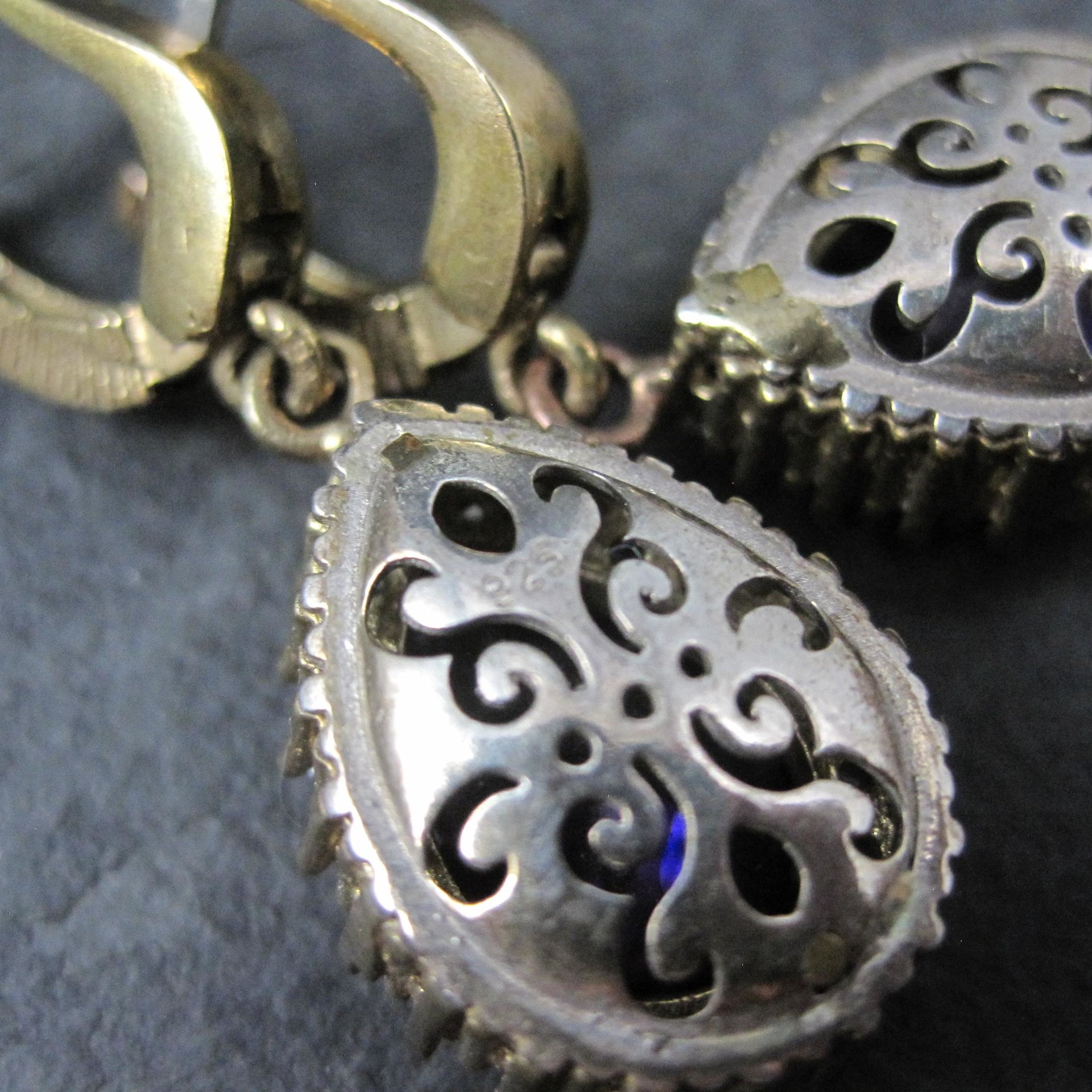 Vintage Purple Cz Earrings Sterling Silver and Bronze