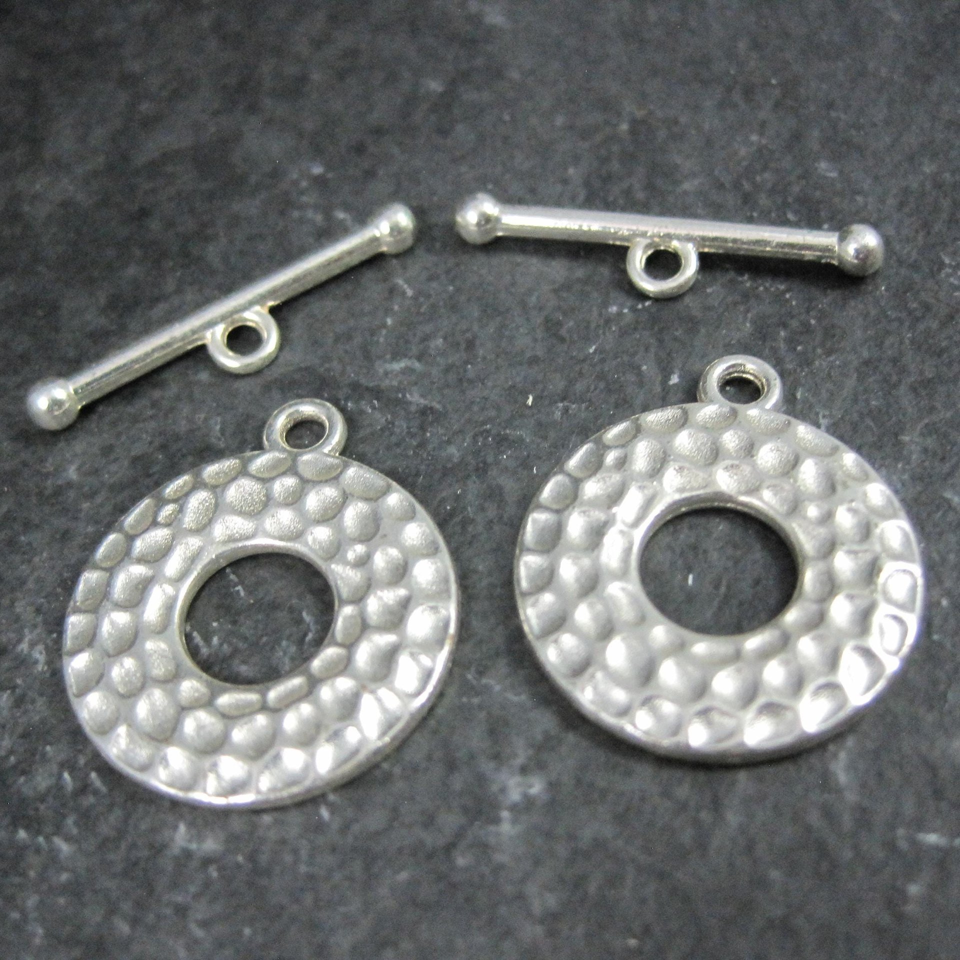 Lot of 2 Silver Toggle Clasps Hammered Texture