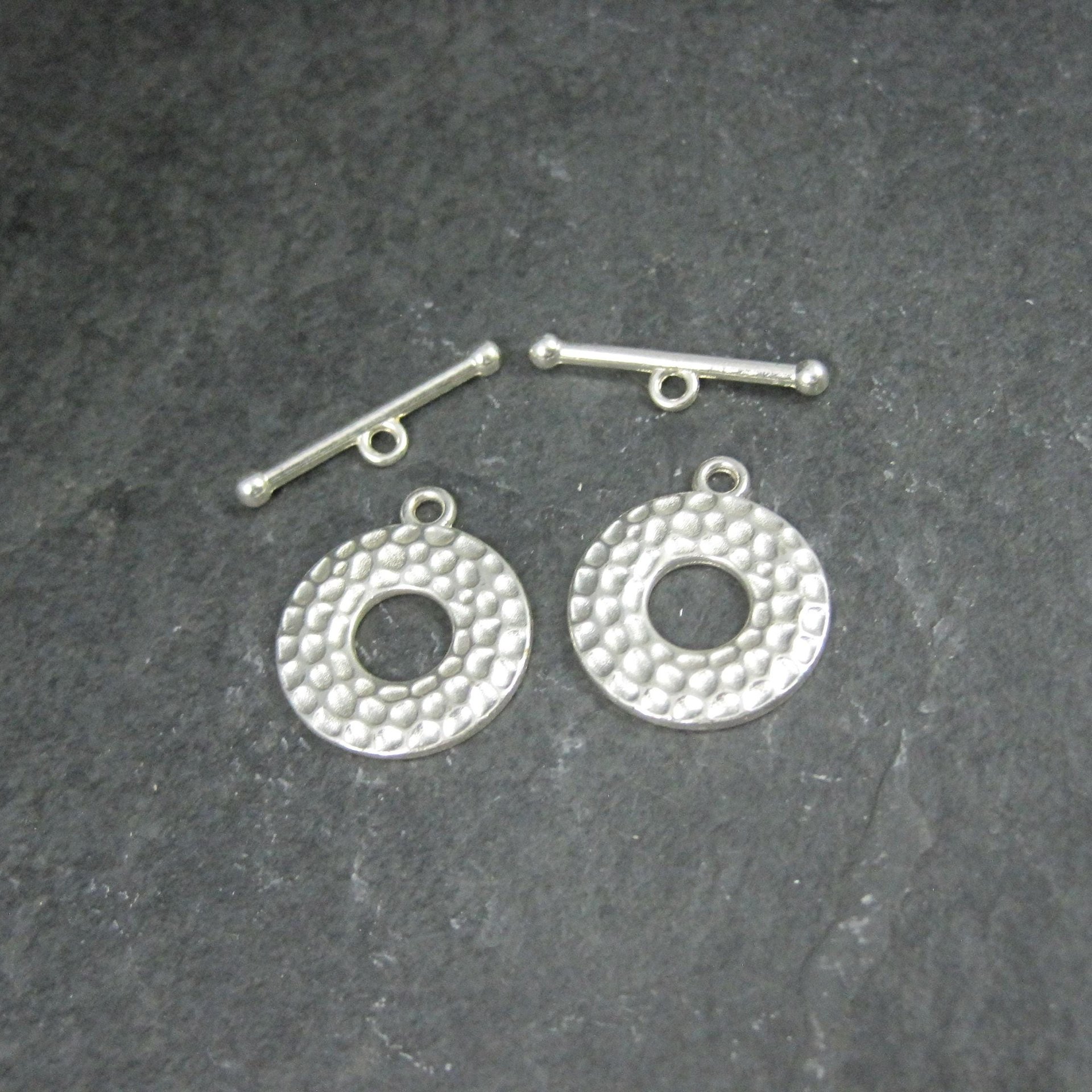 Lot of 2 Silver Toggle Clasps Hammered Texture