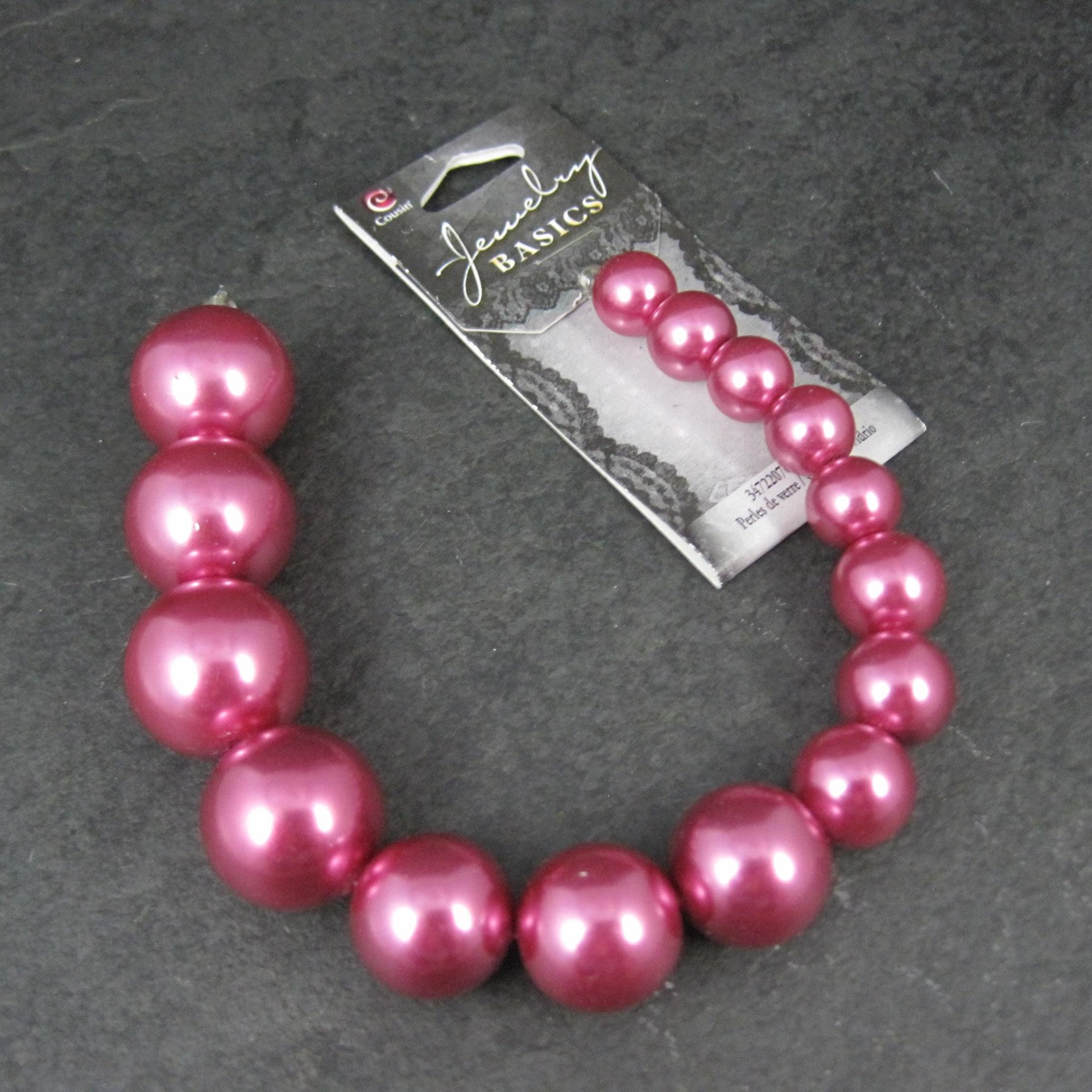 Graduated Pink Glass Pearls Bead Strand Cousins 10-18mm