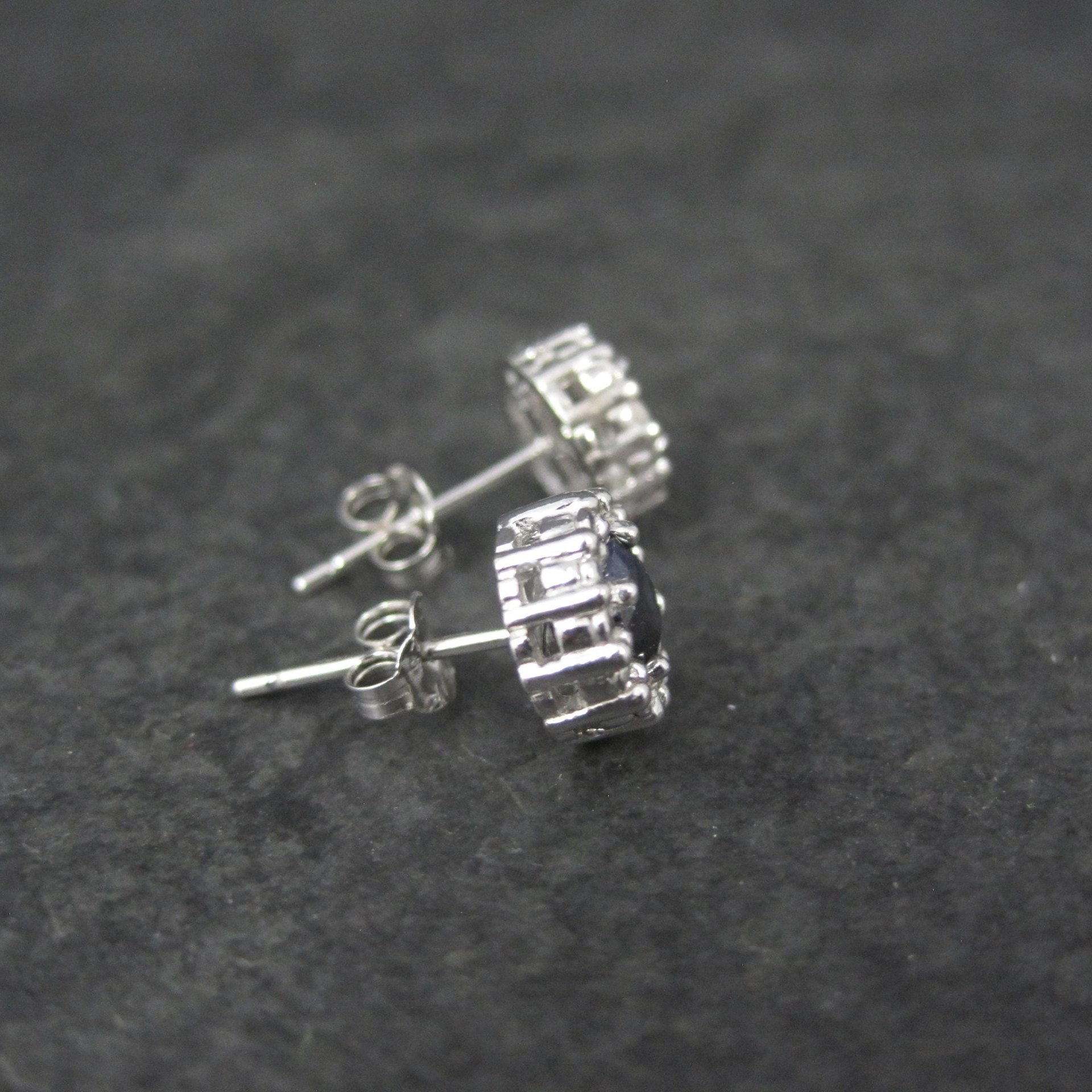 Sterling Silver Sapphire Diamond Stud Earrings
