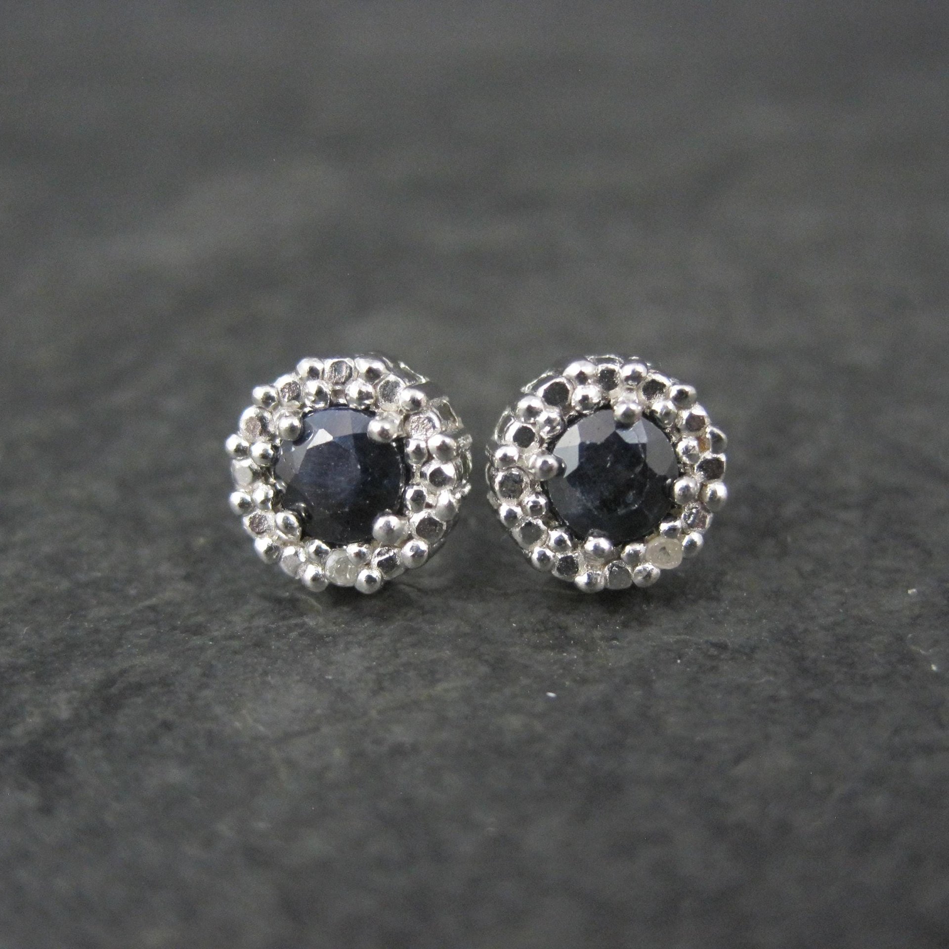 Sterling Silver Sapphire Diamond Stud Earrings