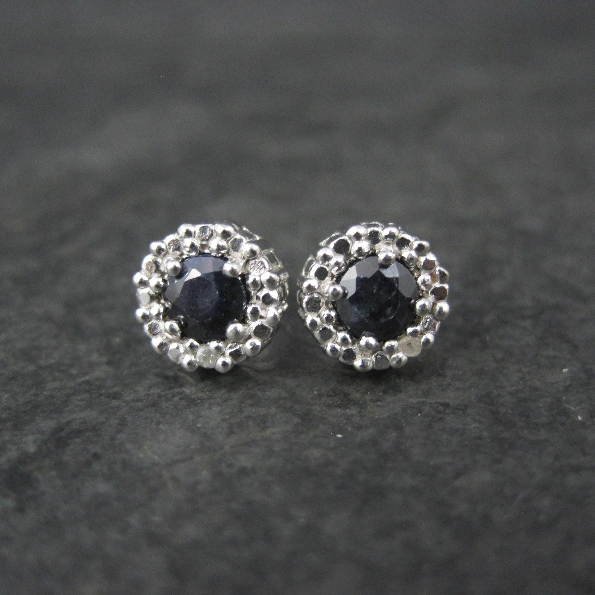 Sterling Silver Sapphire Diamond Stud Earrings