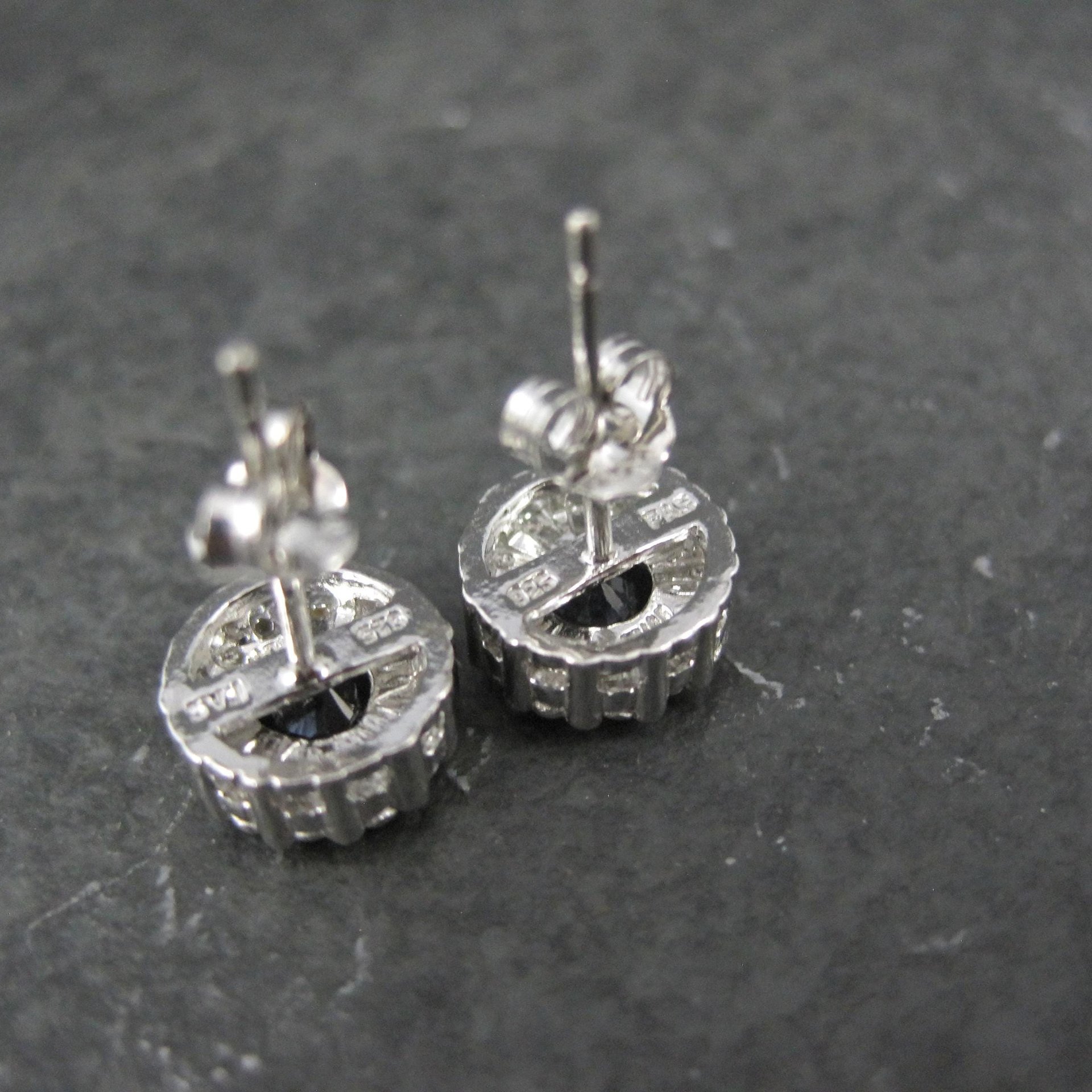 Sterling Silver Sapphire Diamond Stud Earrings