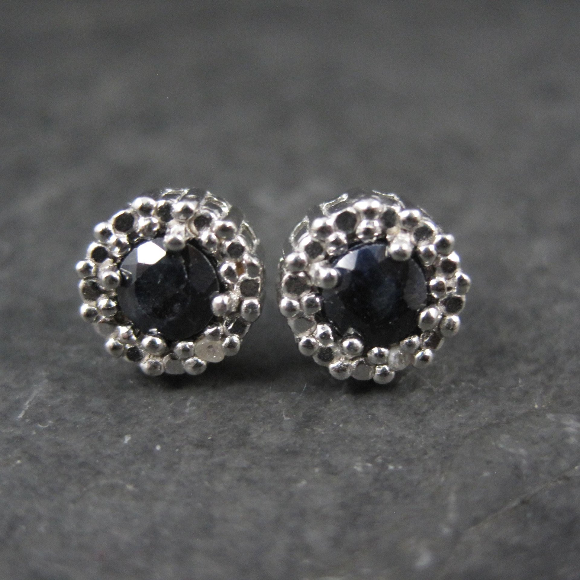 Sterling Silver Sapphire Diamond Stud Earrings