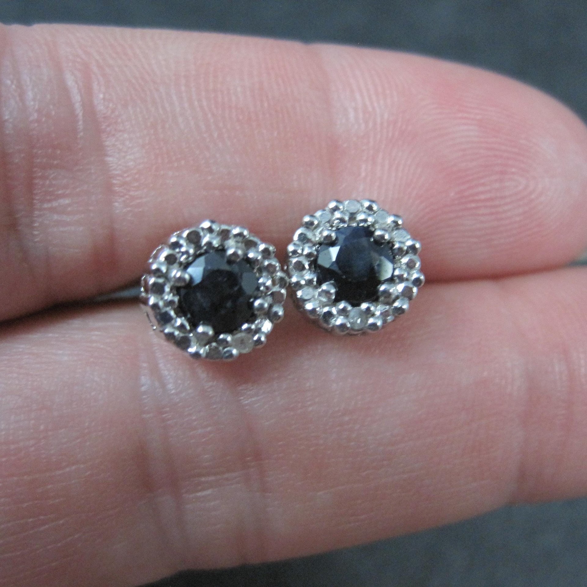Sterling Silver Sapphire Diamond Stud Earrings