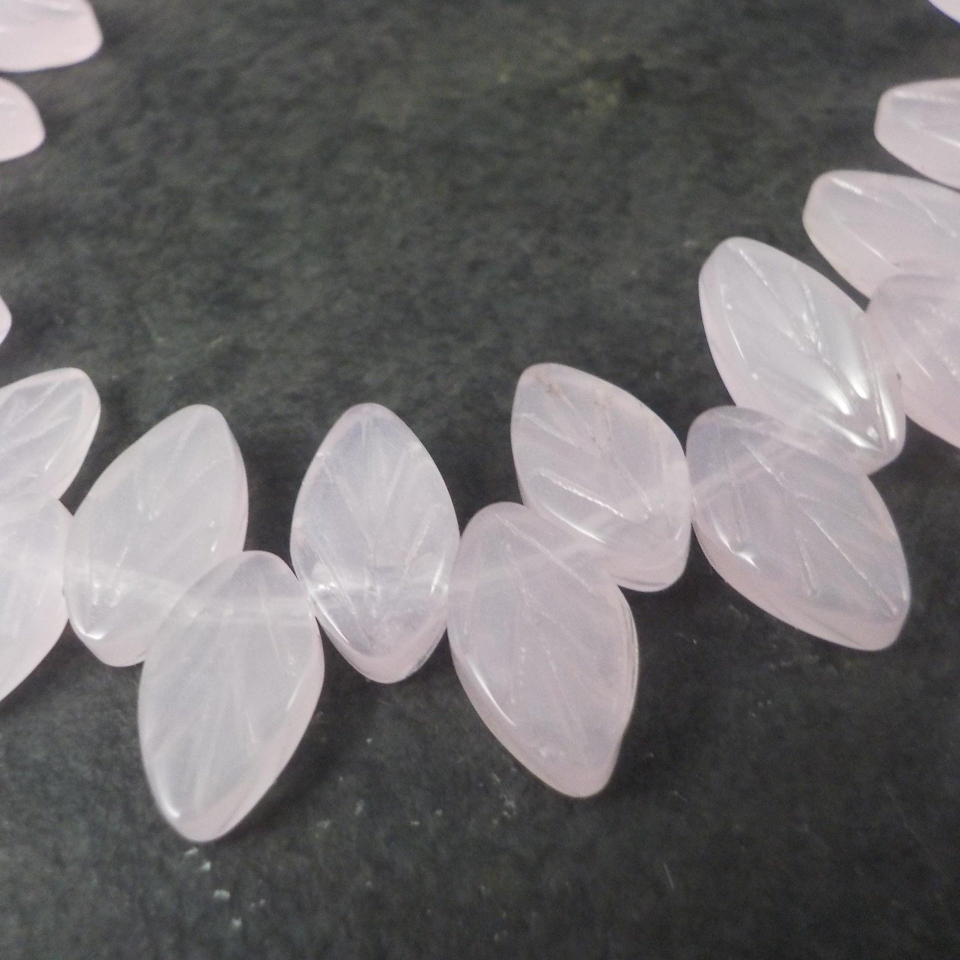 Pink Pressed Glass Leaf Beads 6x11mm Blue Moon Beads