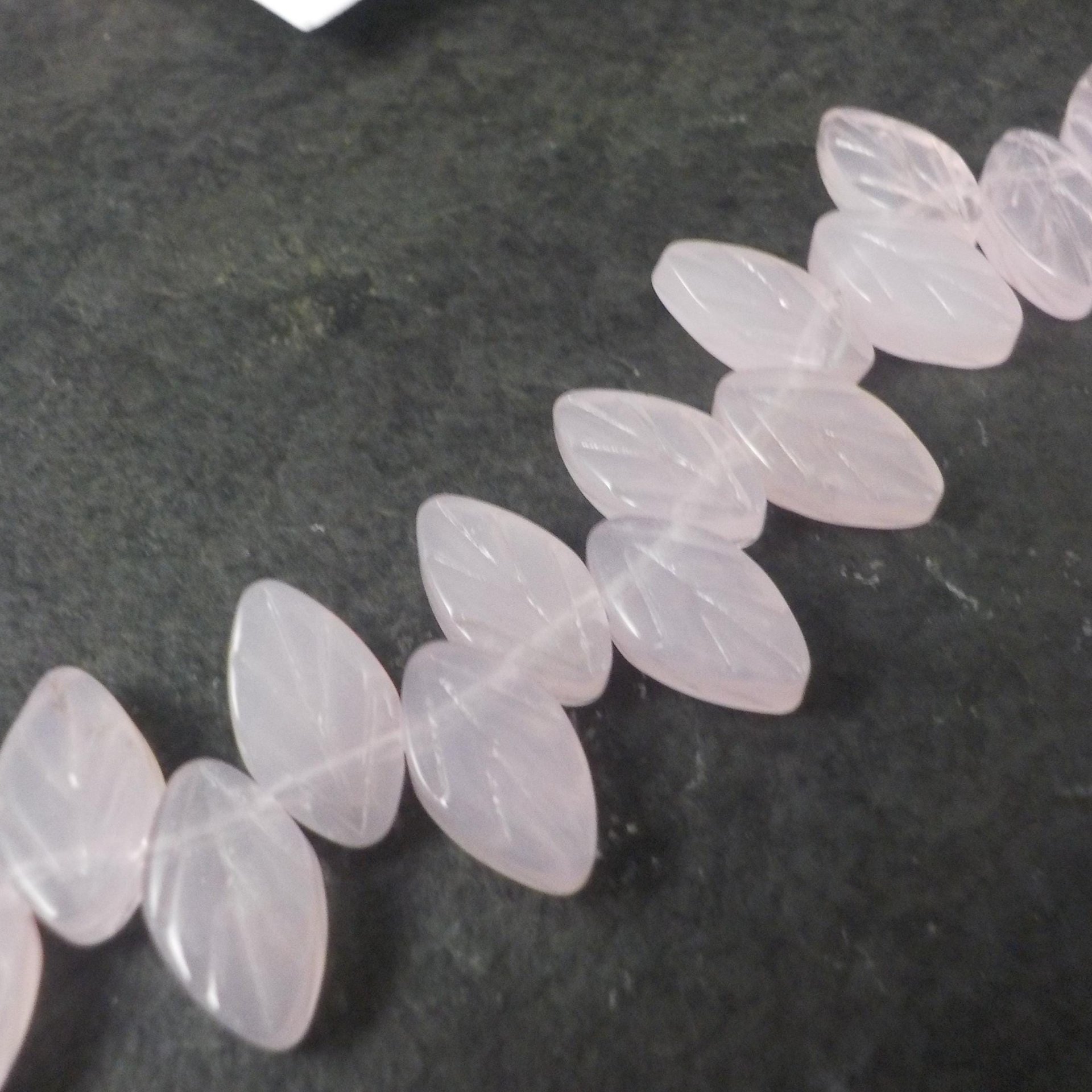 Pink Pressed Glass Leaf Beads 6x11mm Blue Moon Beads