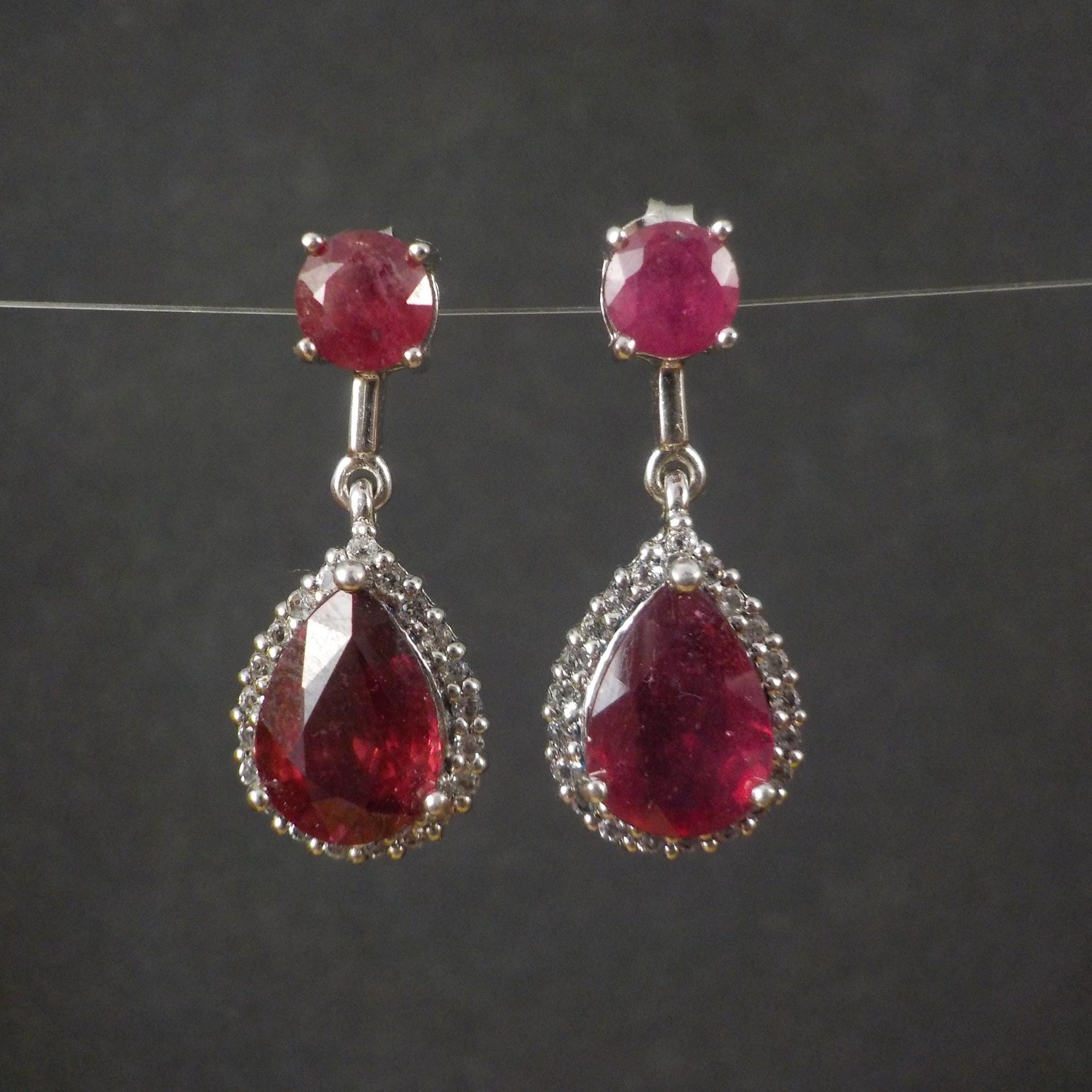 Estate Sterling Ruby White Topaz Earrings