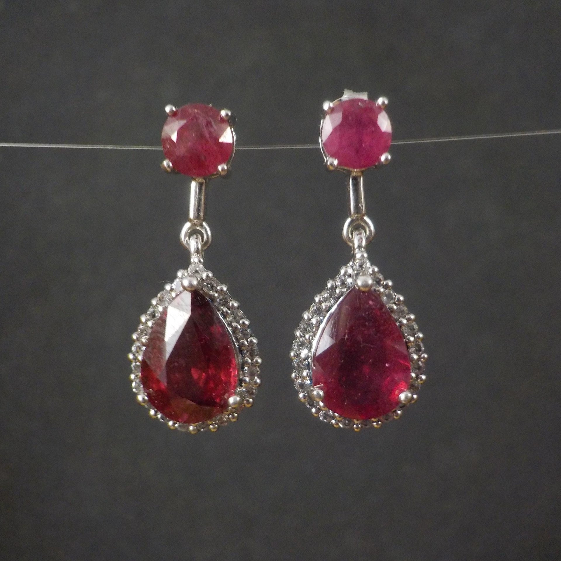 Estate Sterling Ruby White Topaz Earrings