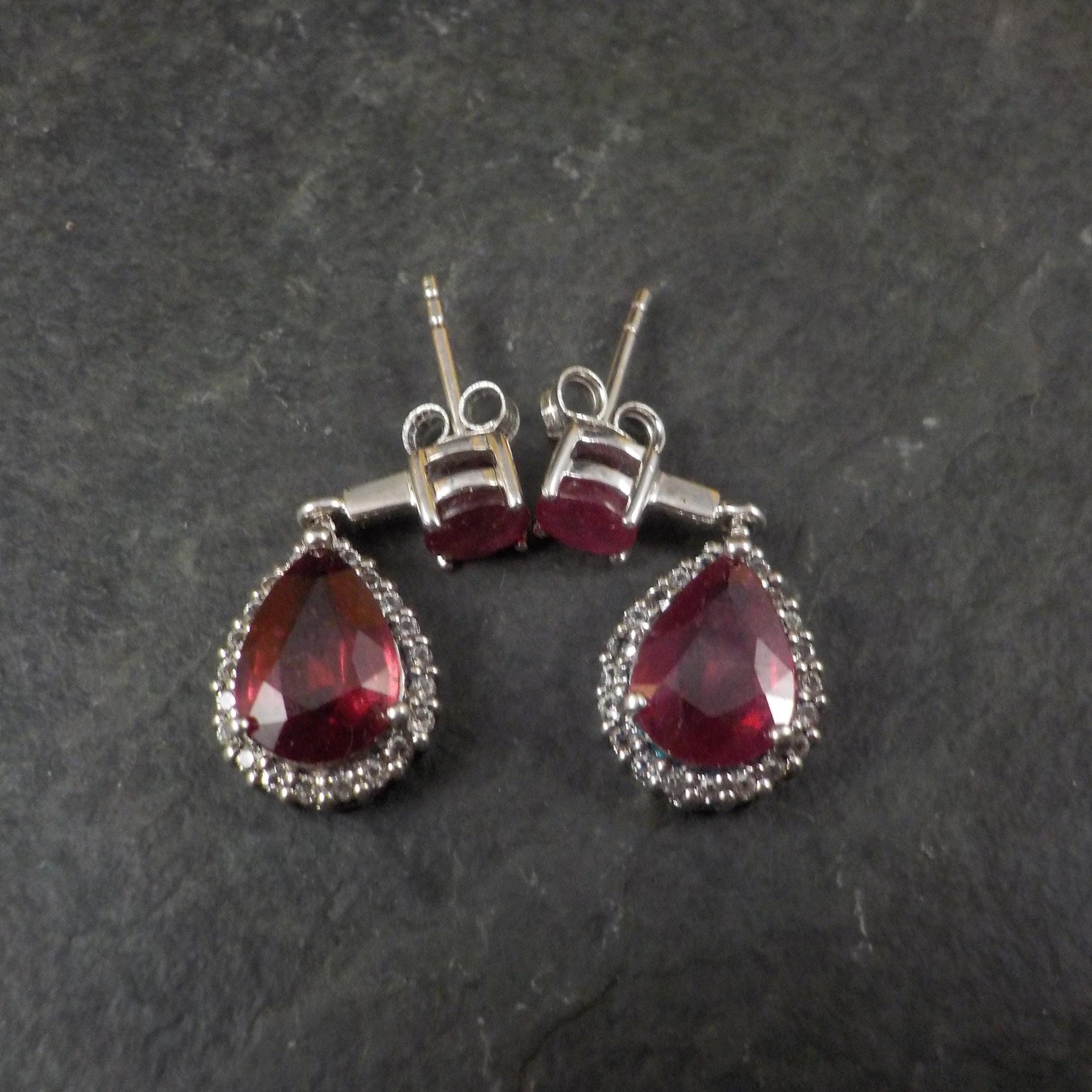Estate Sterling Ruby White Topaz Earrings