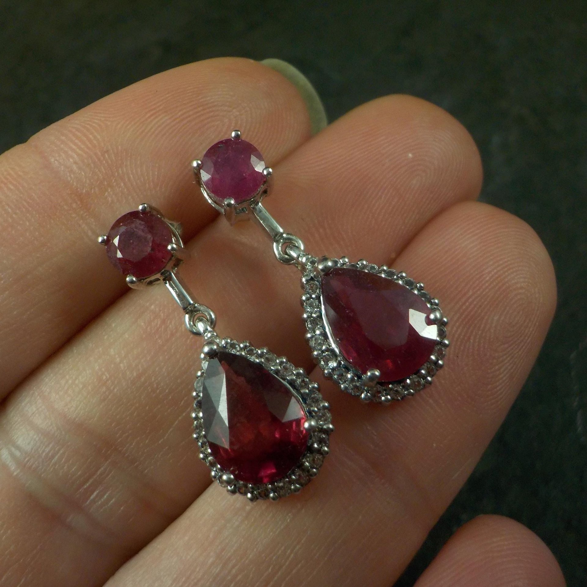 Estate Sterling Ruby White Topaz Earrings