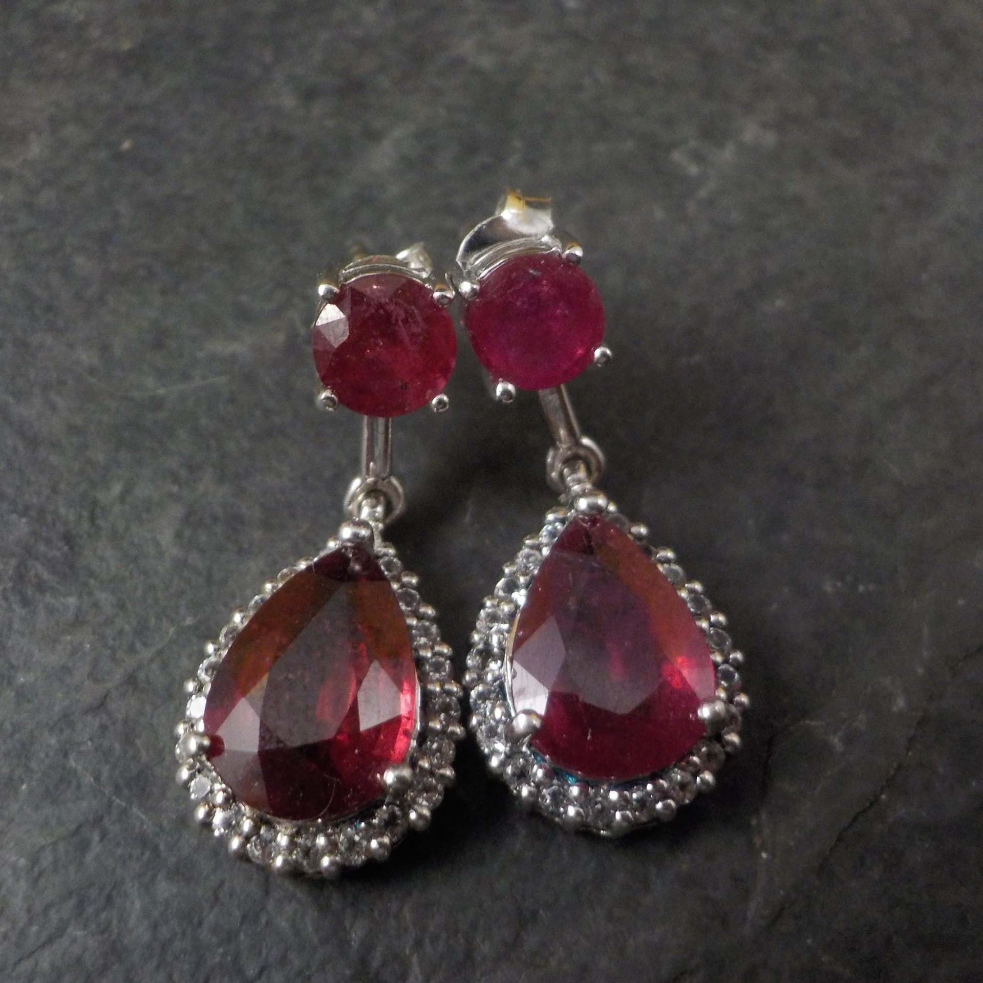 Estate Sterling Ruby White Topaz Earrings