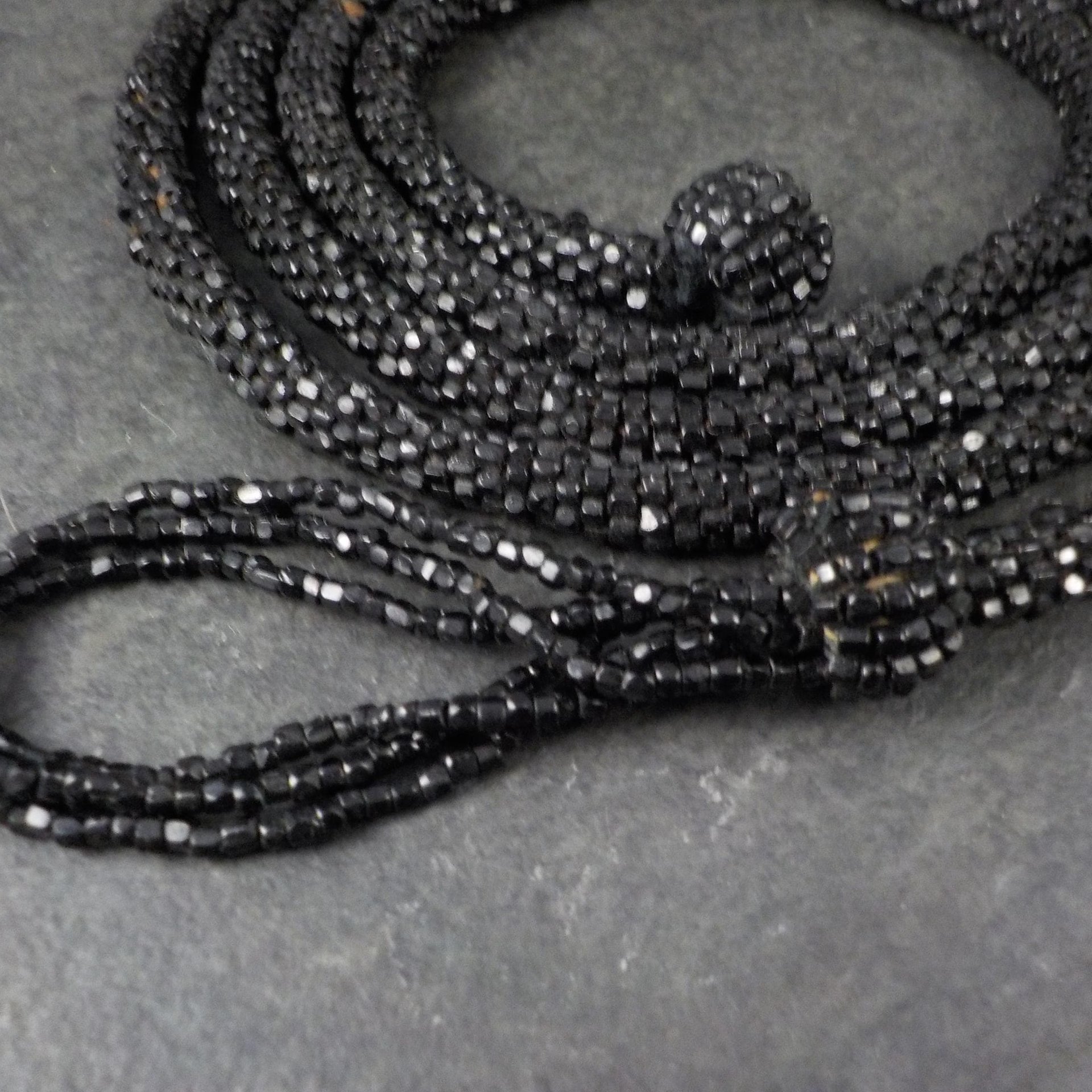 Antique Black Soft Jet Beaded Necklace, Art Deco, ca 1900 to 1920s, Victorian Mourning 42 Inches
