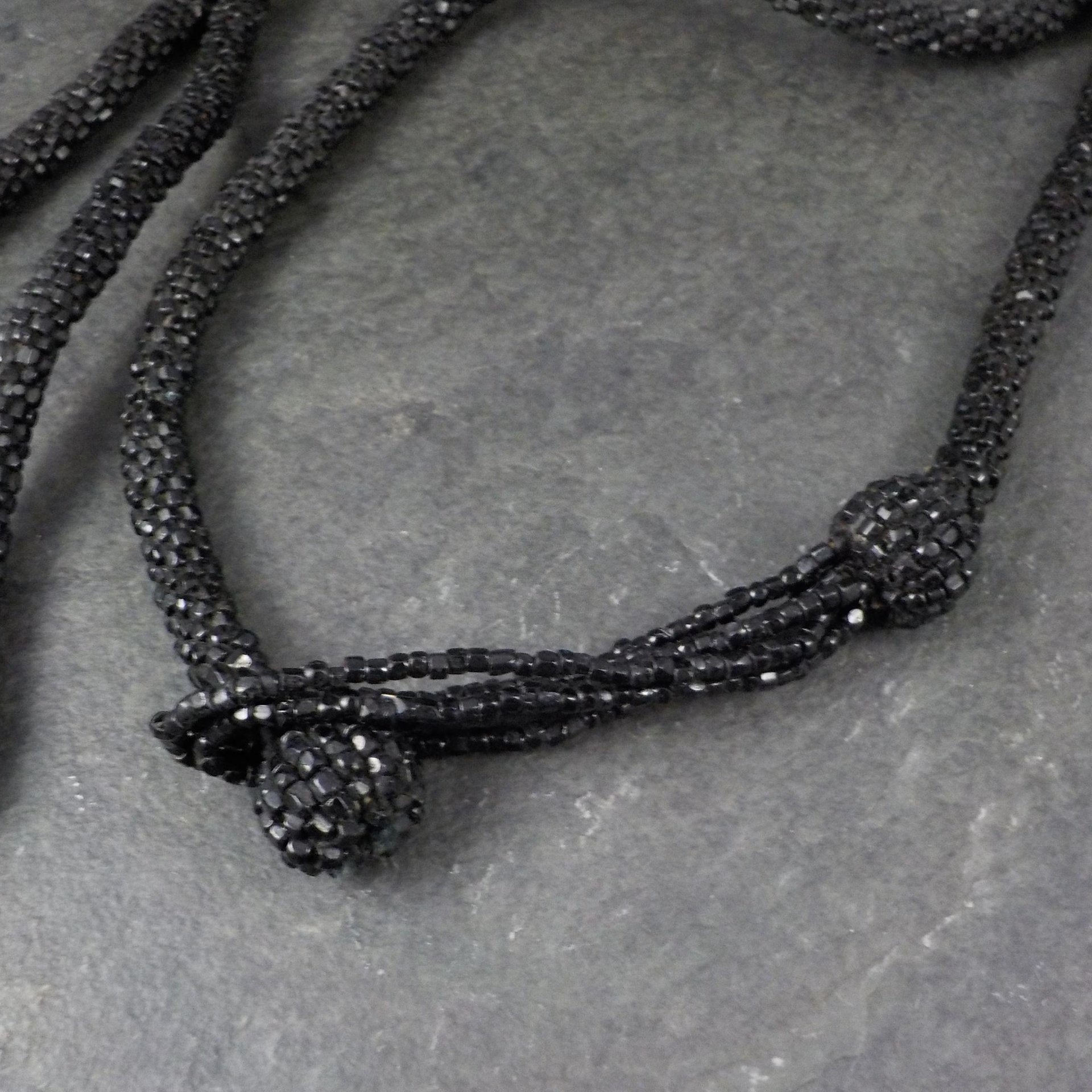 Antique Black Soft Jet Beaded Necklace, Art Deco, ca 1900 to 1920s, Victorian Mourning 42 Inches