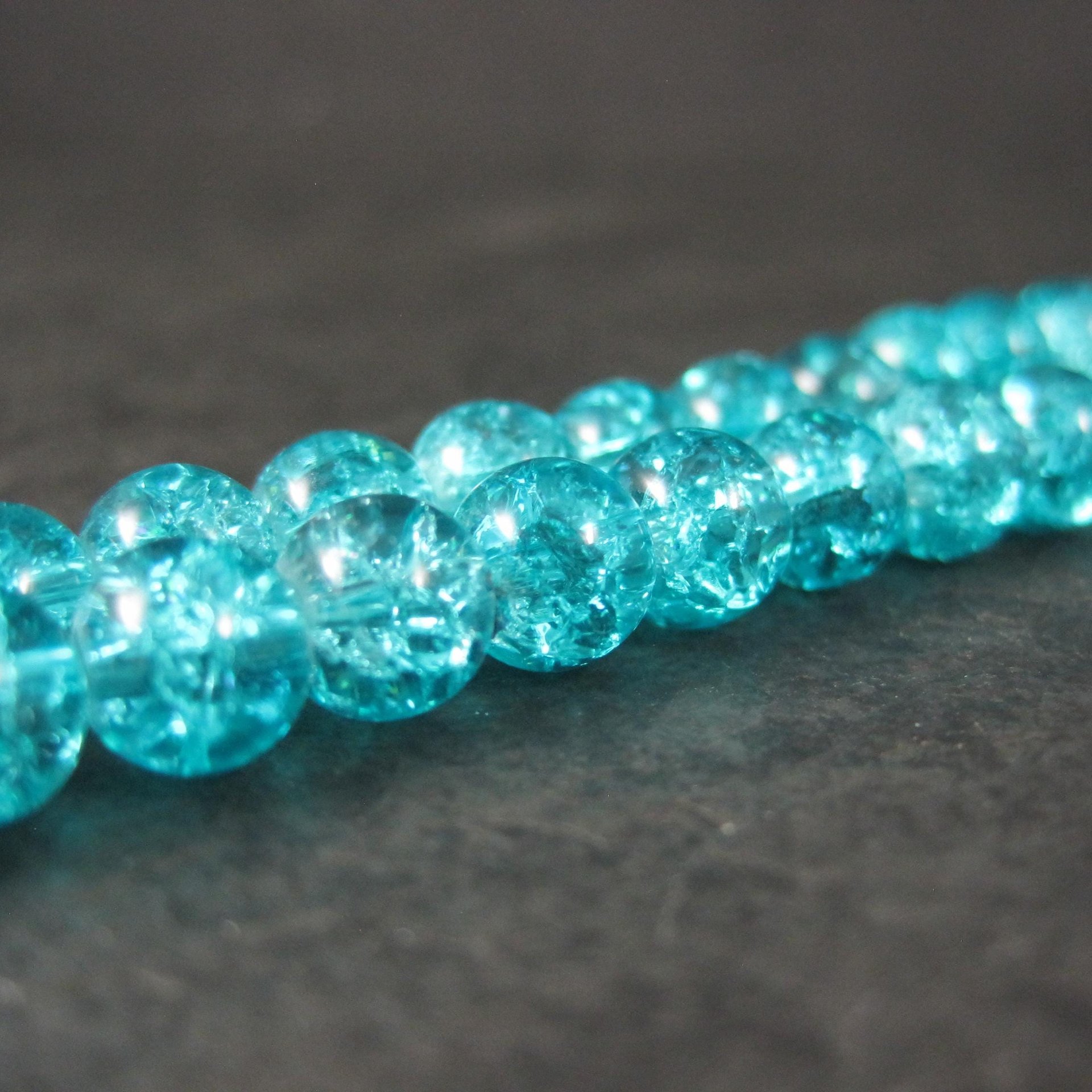 6mm Round Blue Glass Crackle Beads 14" Bead Strand