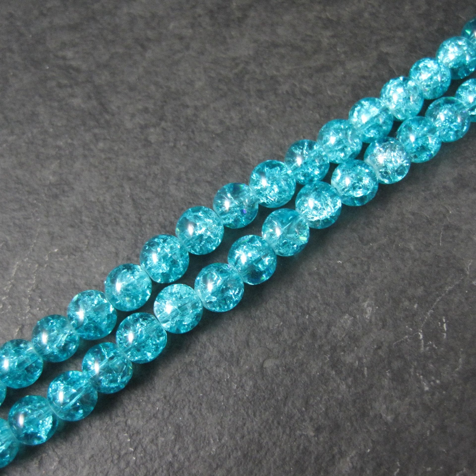 6mm Round Blue Glass Crackle Beads 14" Bead Strand