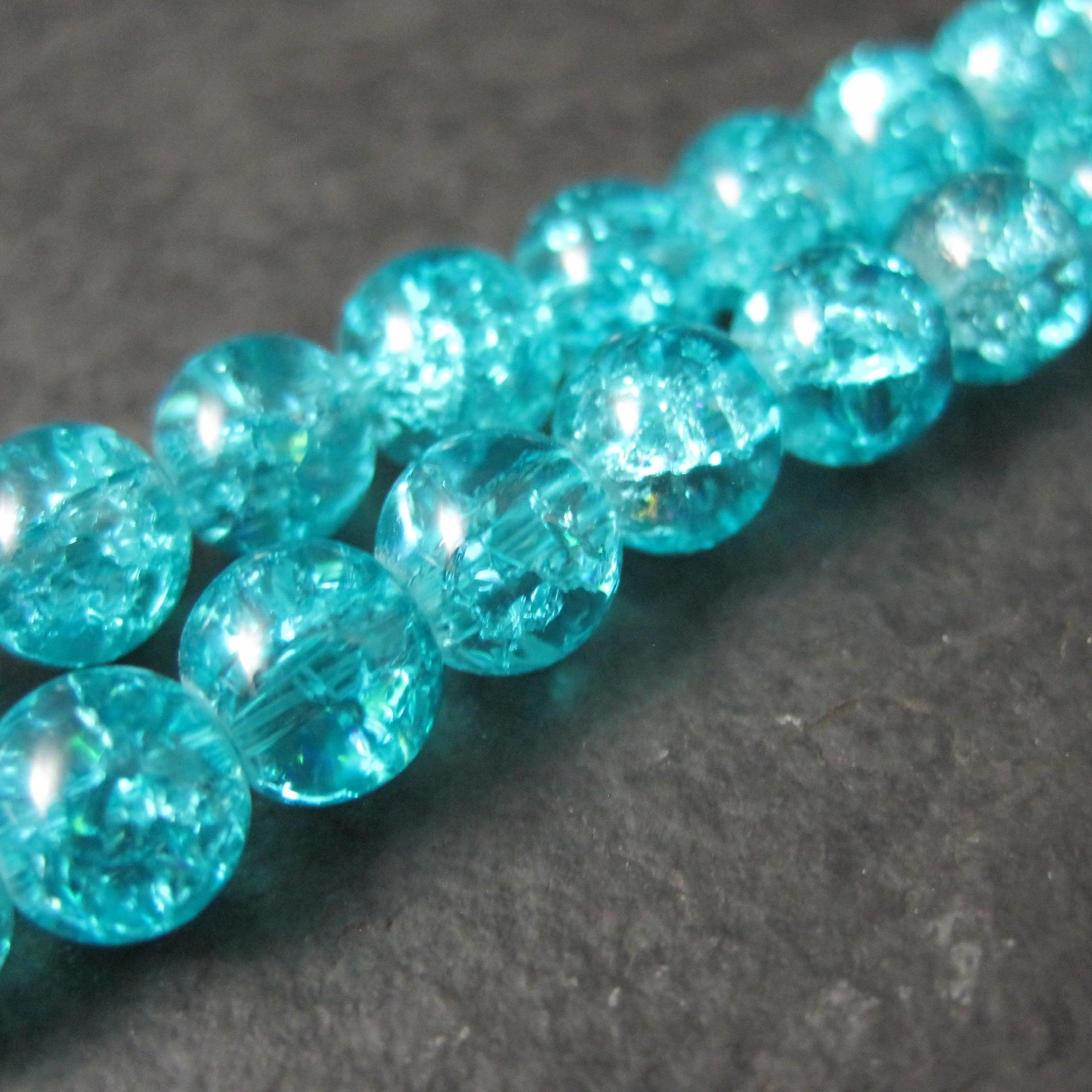 6mm Round Blue Glass Crackle Beads 14" Bead Strand