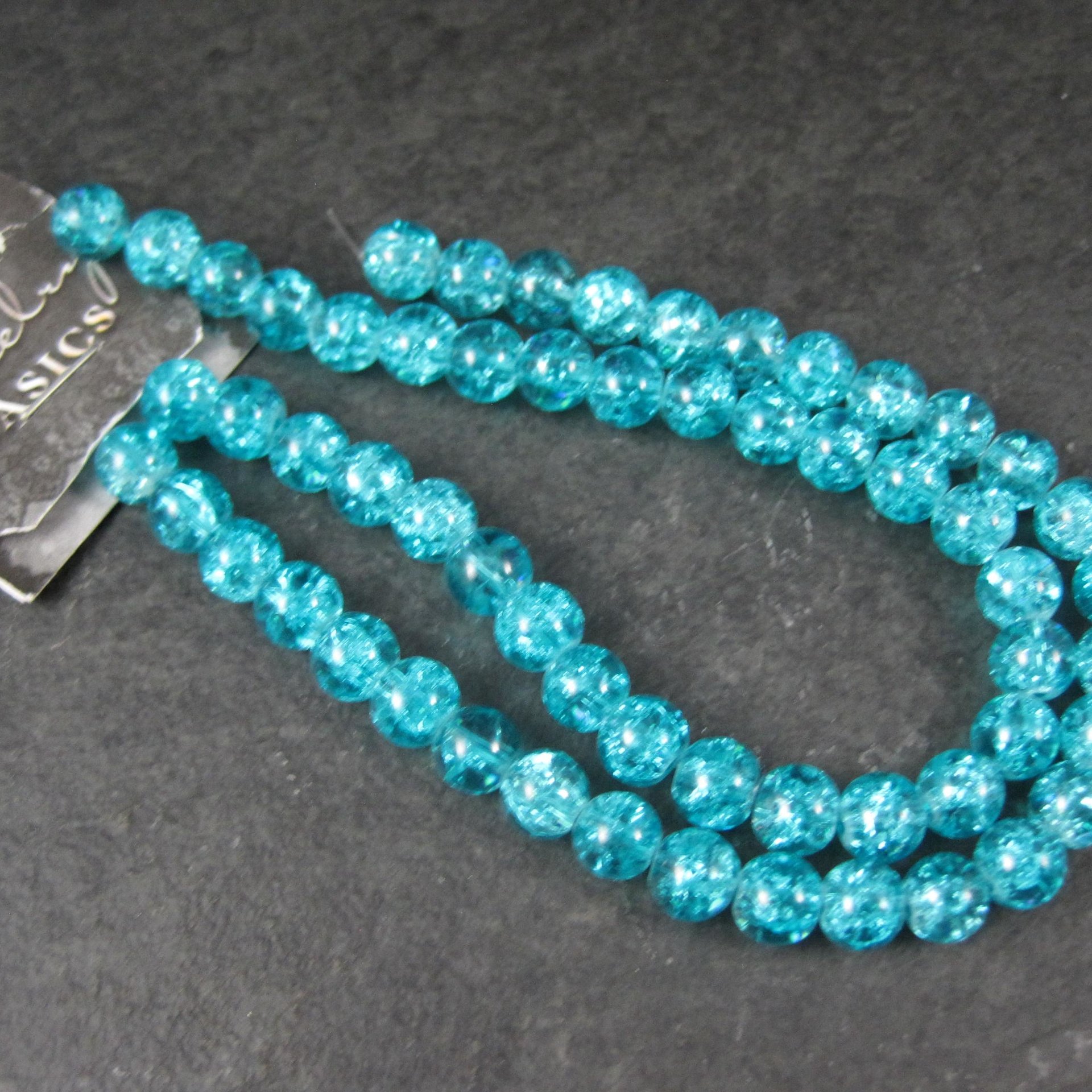 6mm Round Blue Glass Crackle Beads 14" Bead Strand