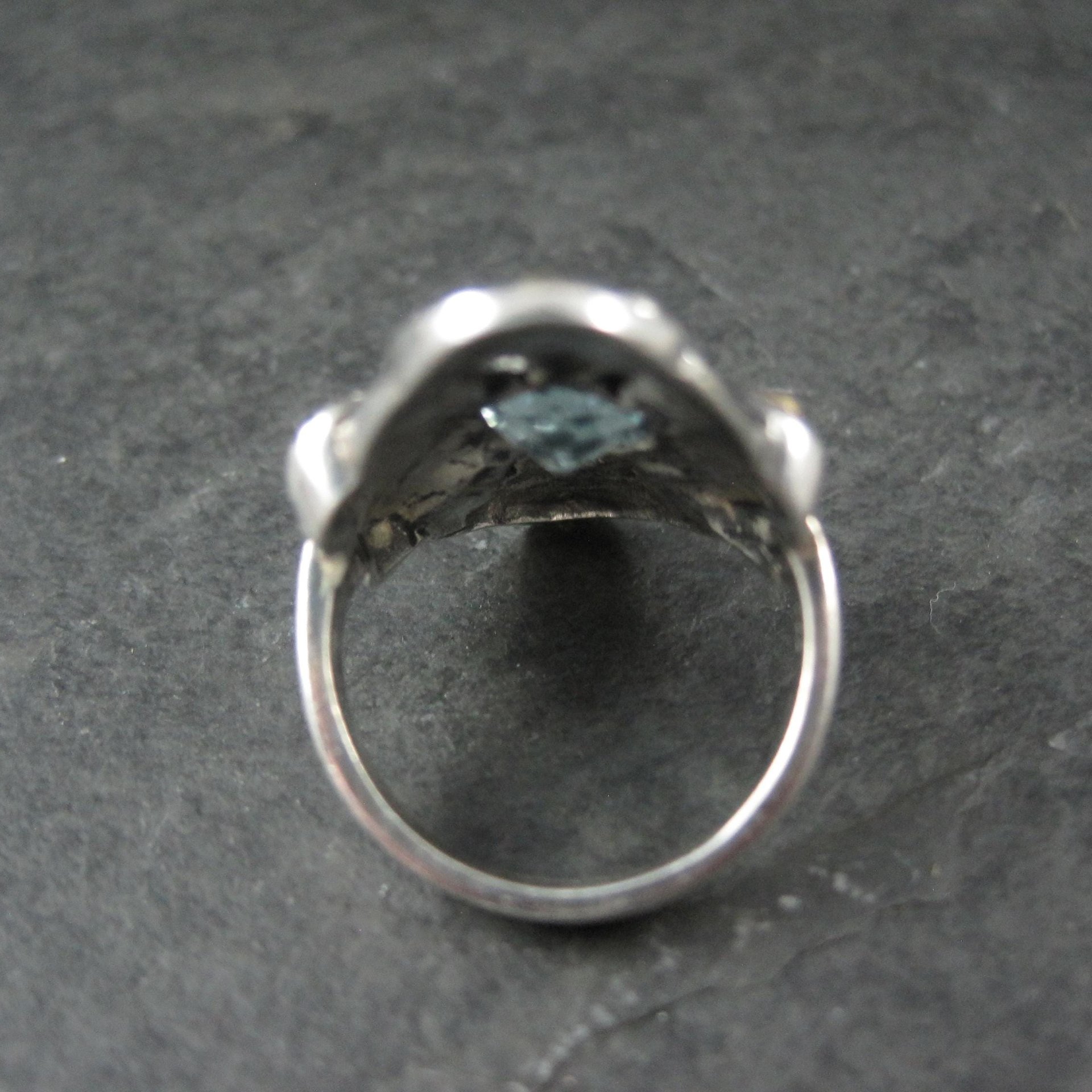 Ornate Estate Sterling 18K Blue Topaz Ring Size 7