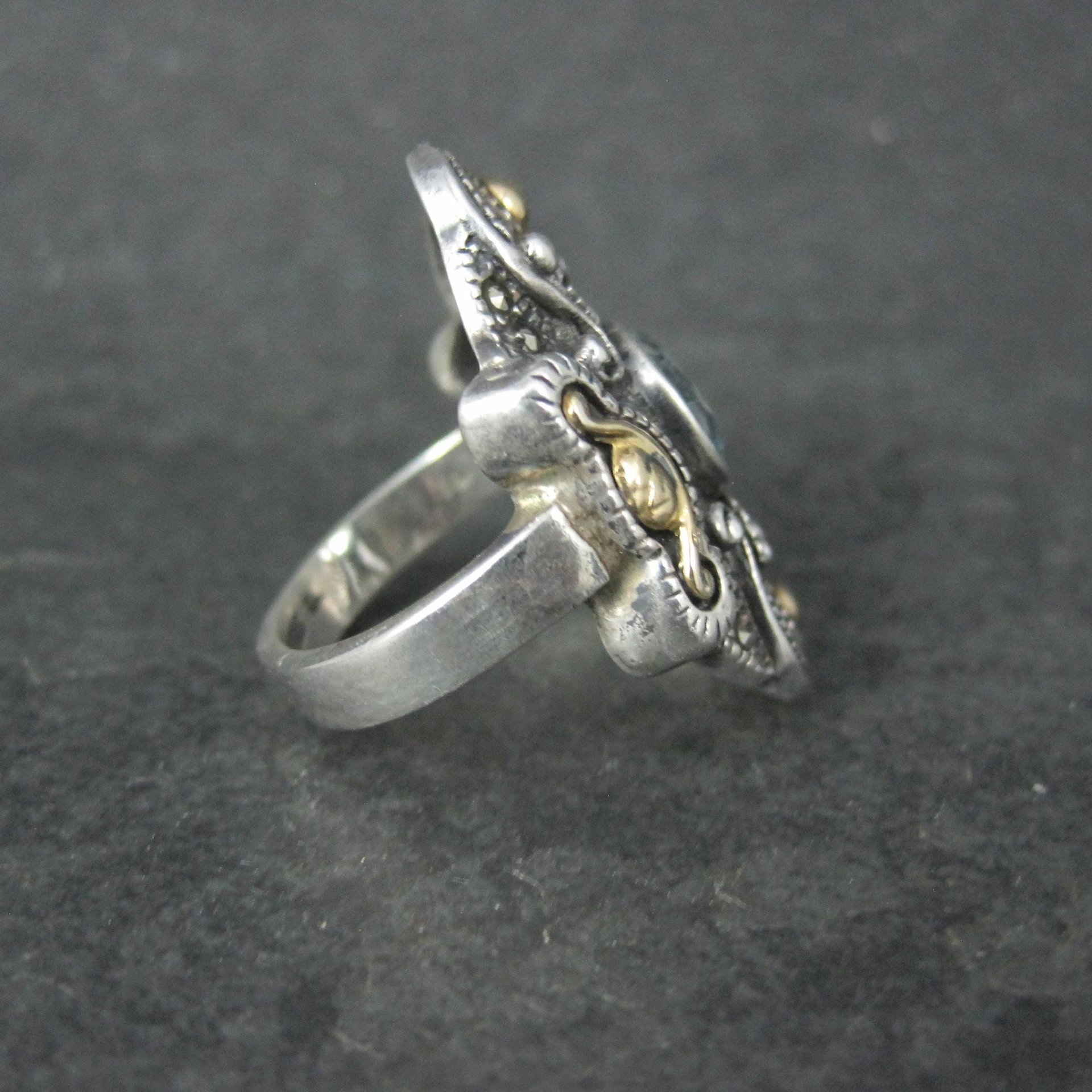 Ornate Estate Sterling 18K Blue Topaz Ring Size 7