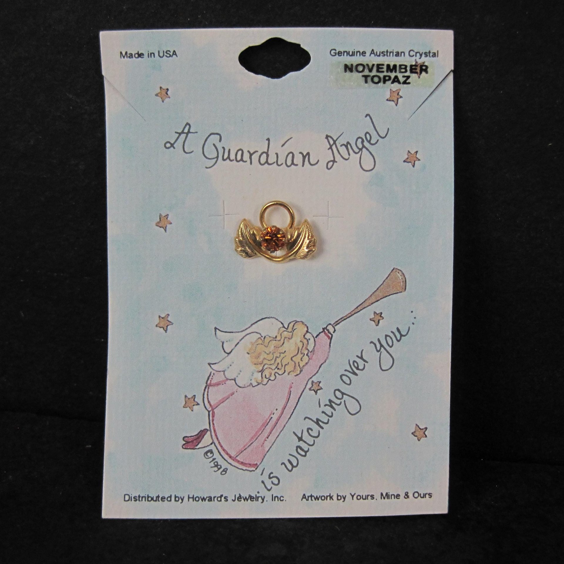 1998 Guardian Angel Pin November Topaz Birthstone Crystal New Old Stock
