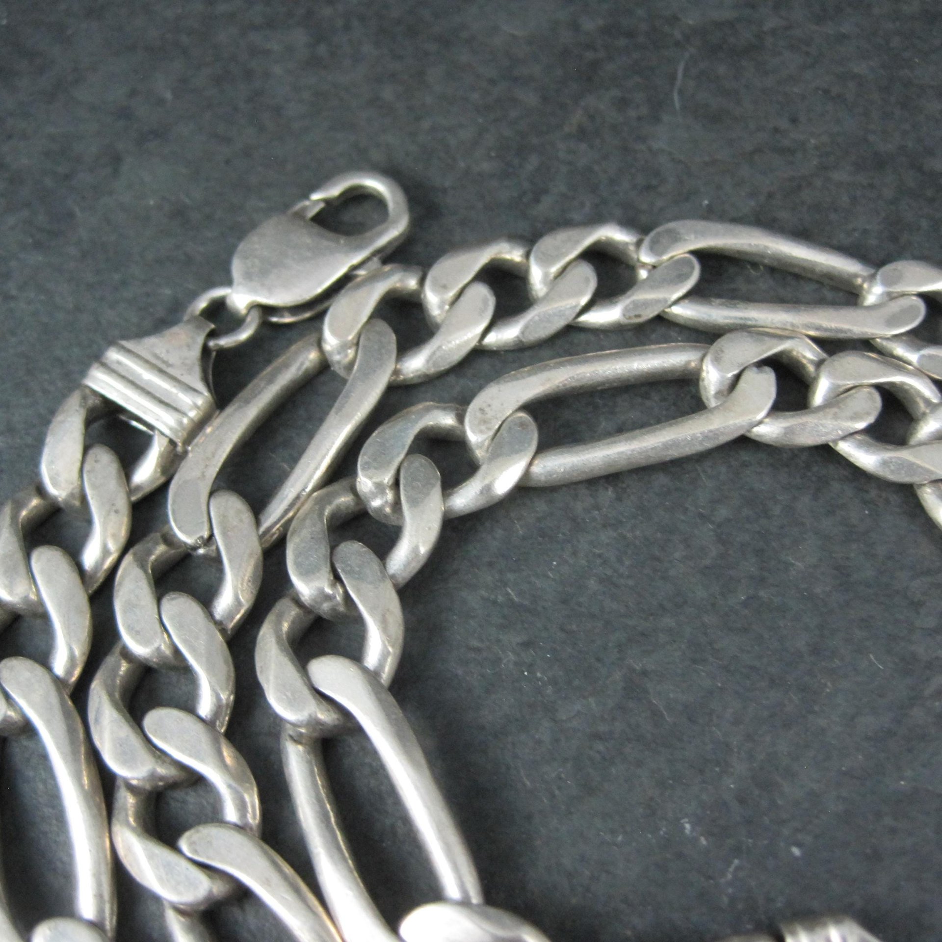 Vintage Italian Sterling Figaro Chain Necklace 22 Inches 10MM Wide