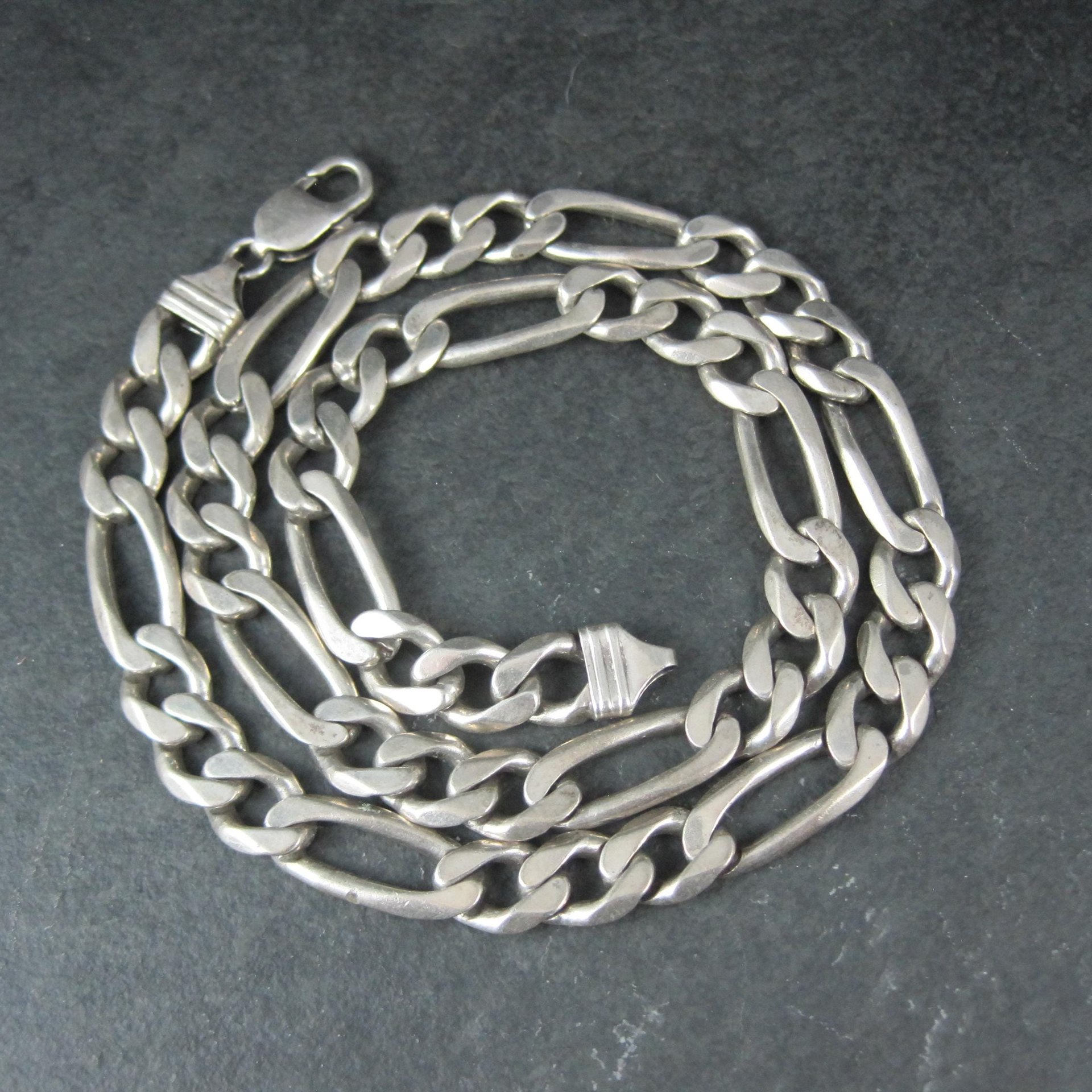Vintage Italian Sterling Figaro Chain Necklace 22 Inches 10MM Wide