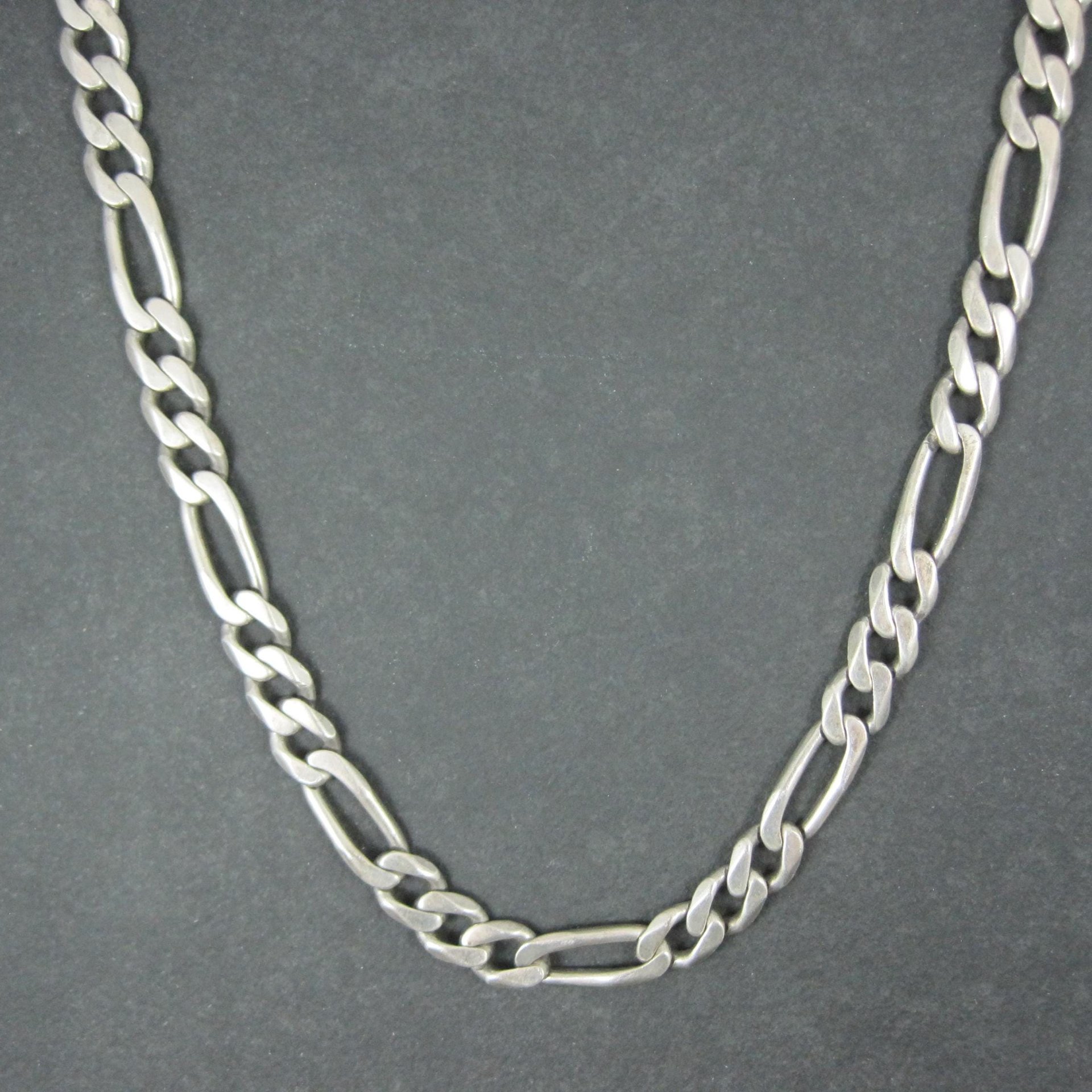 Vintage Italian Sterling Figaro Chain Necklace 22 Inches 10MM Wide