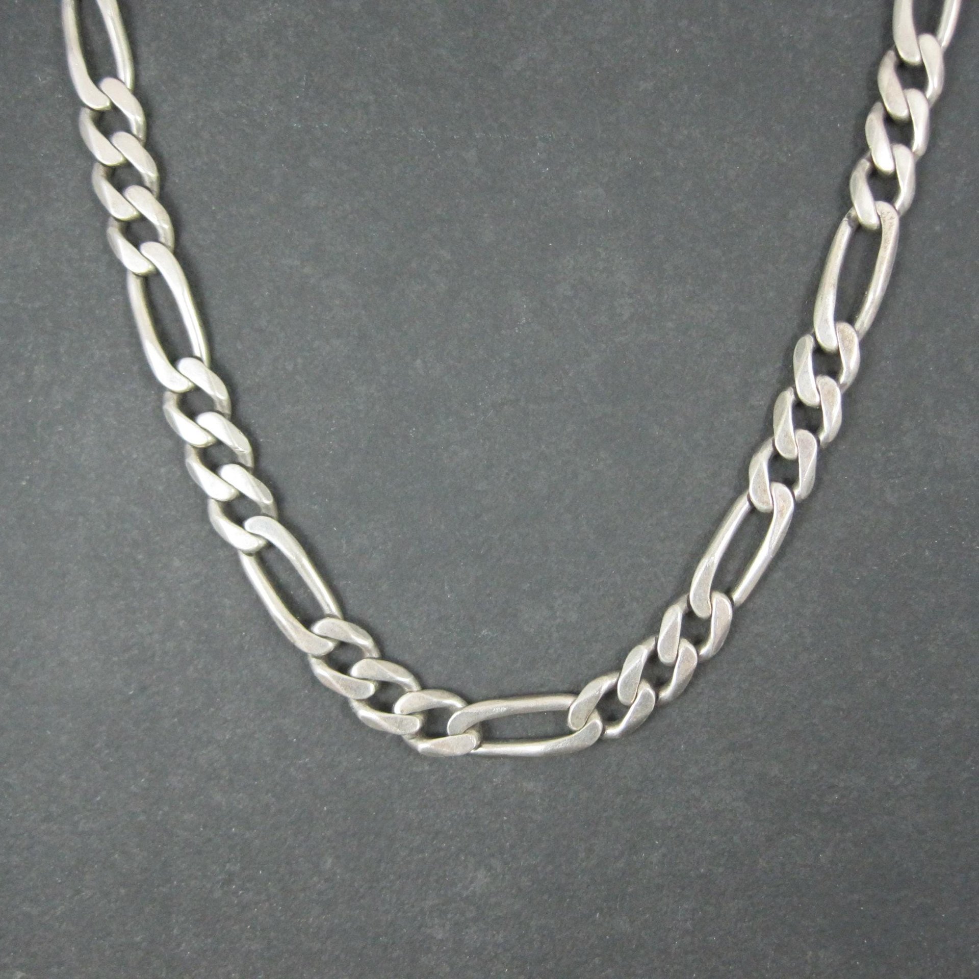 Vintage Italian Sterling Figaro Chain Necklace 22 Inches 10MM Wide