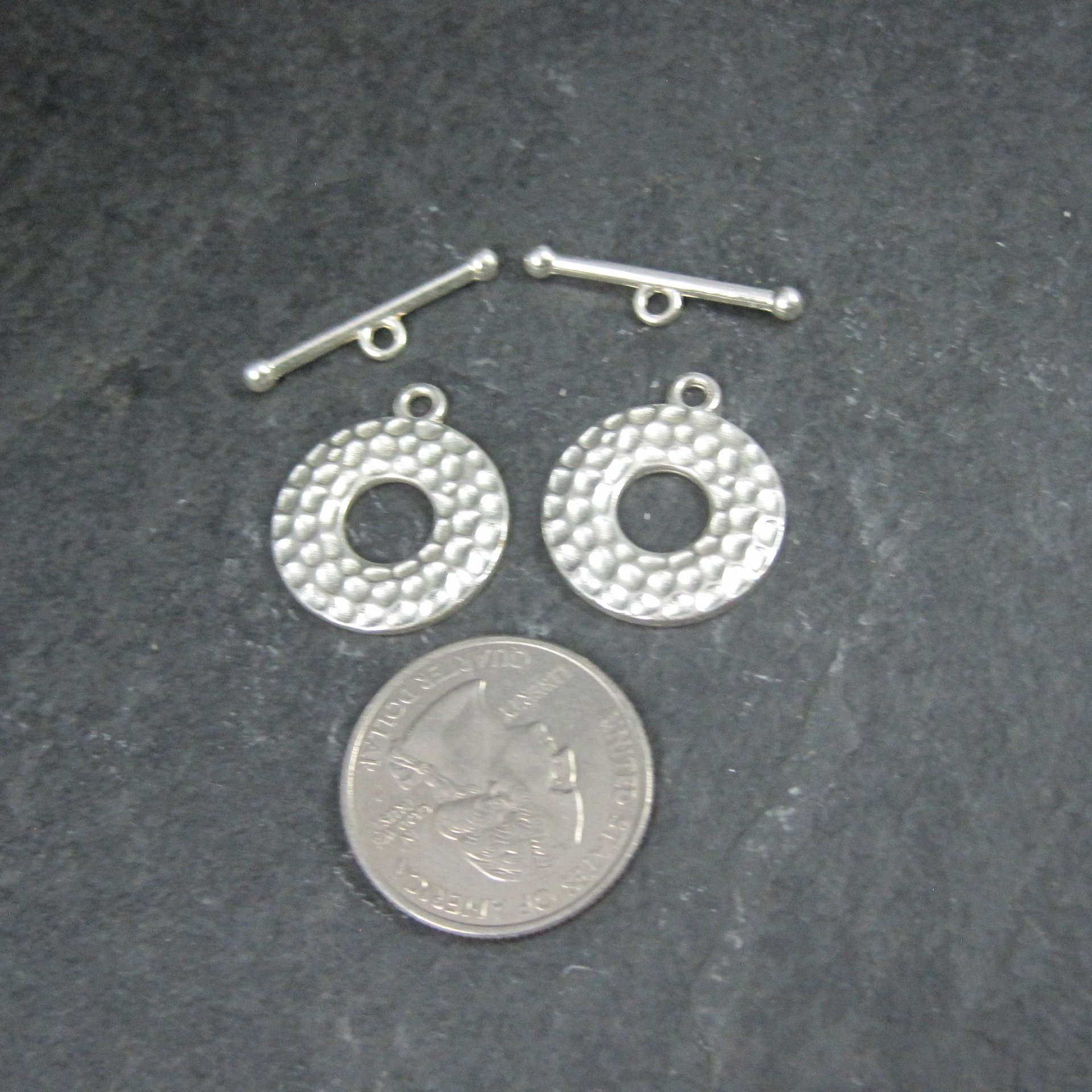 Lot of 2 Silver Toggle Clasps Hammered Texture