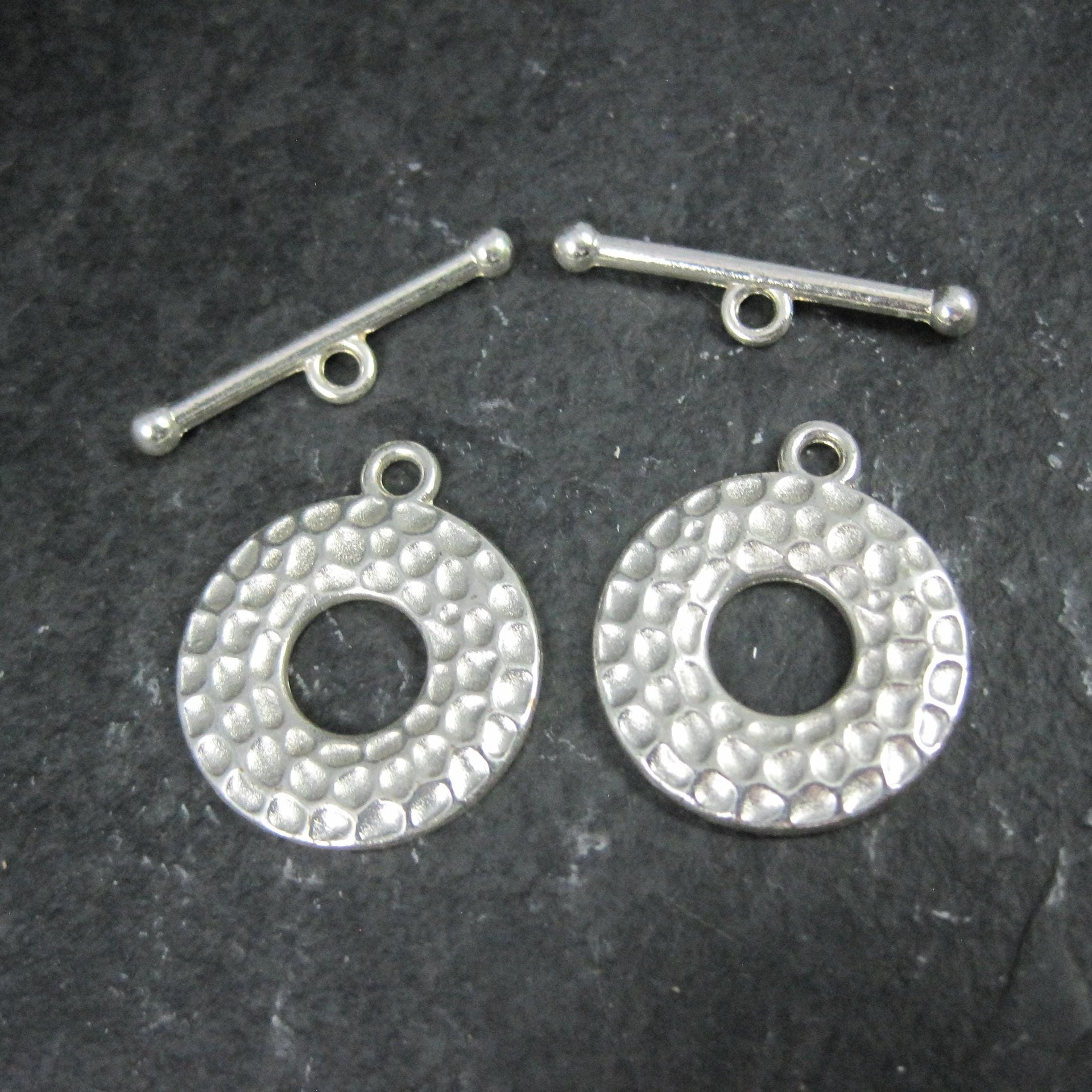 Lot of 2 Silver Toggle Clasps Hammered Texture