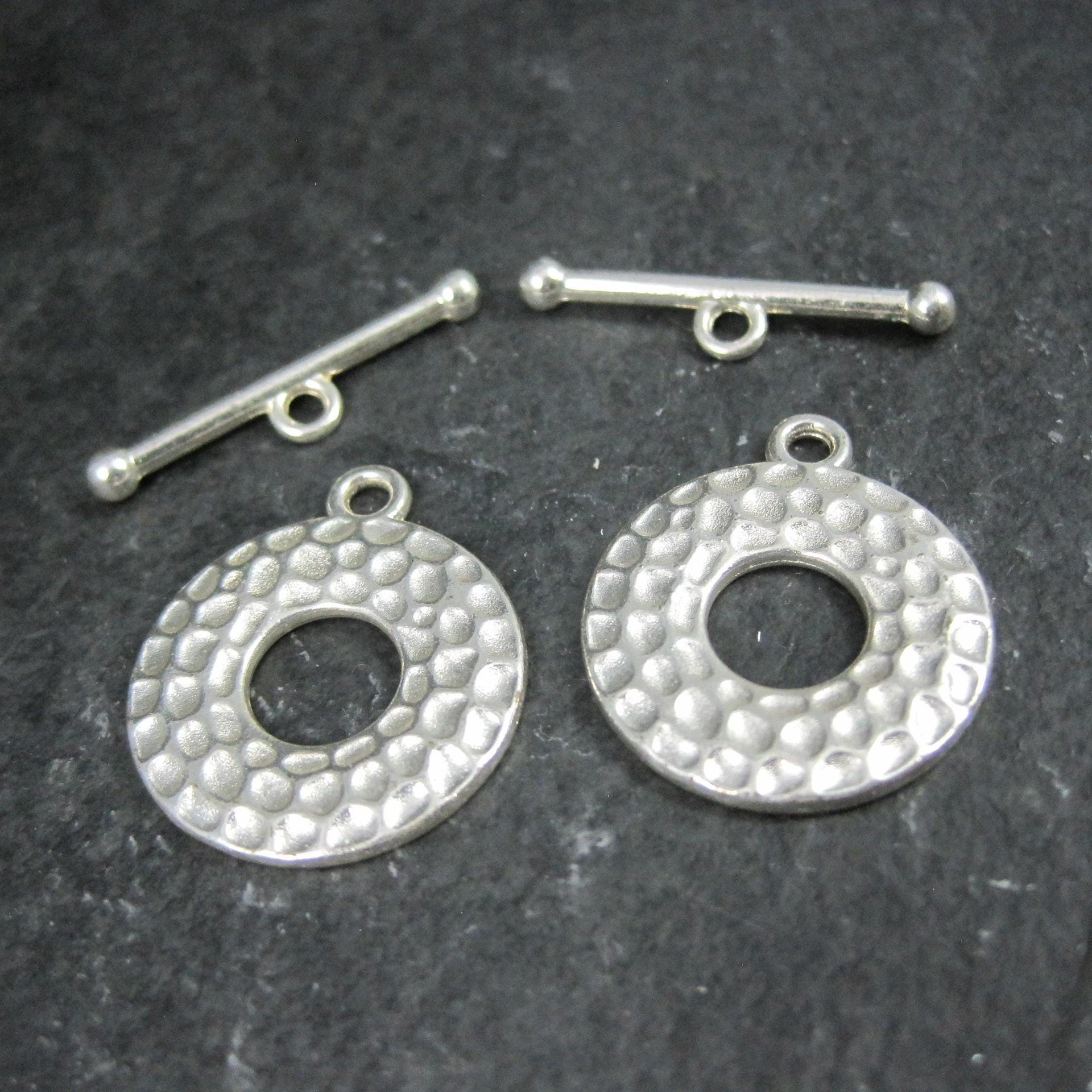 Lot of 2 Silver Toggle Clasps Hammered Texture