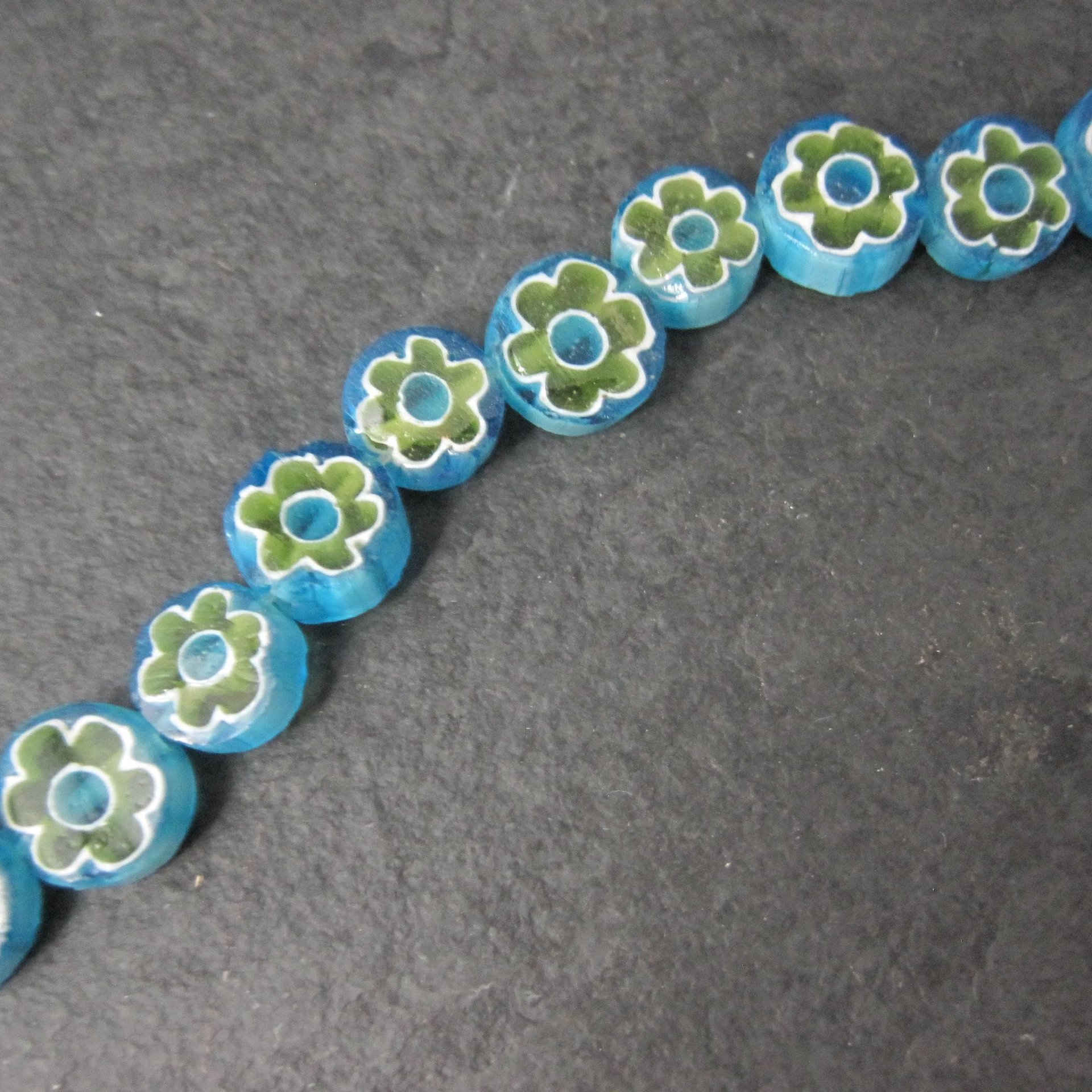 7mm Blue and Green Glass Flower Beads Bliss Beads