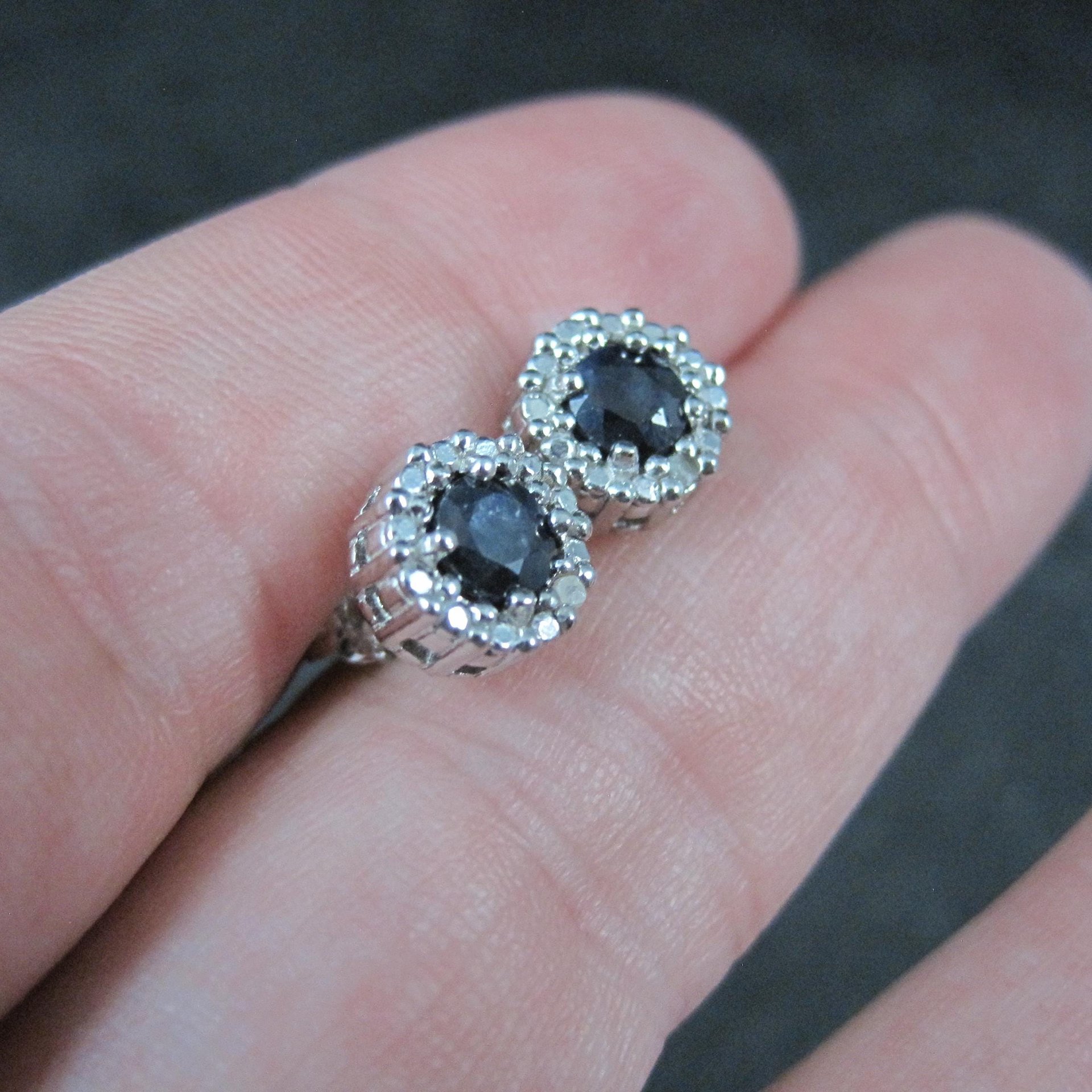 Sterling Silver Sapphire Diamond Stud Earrings