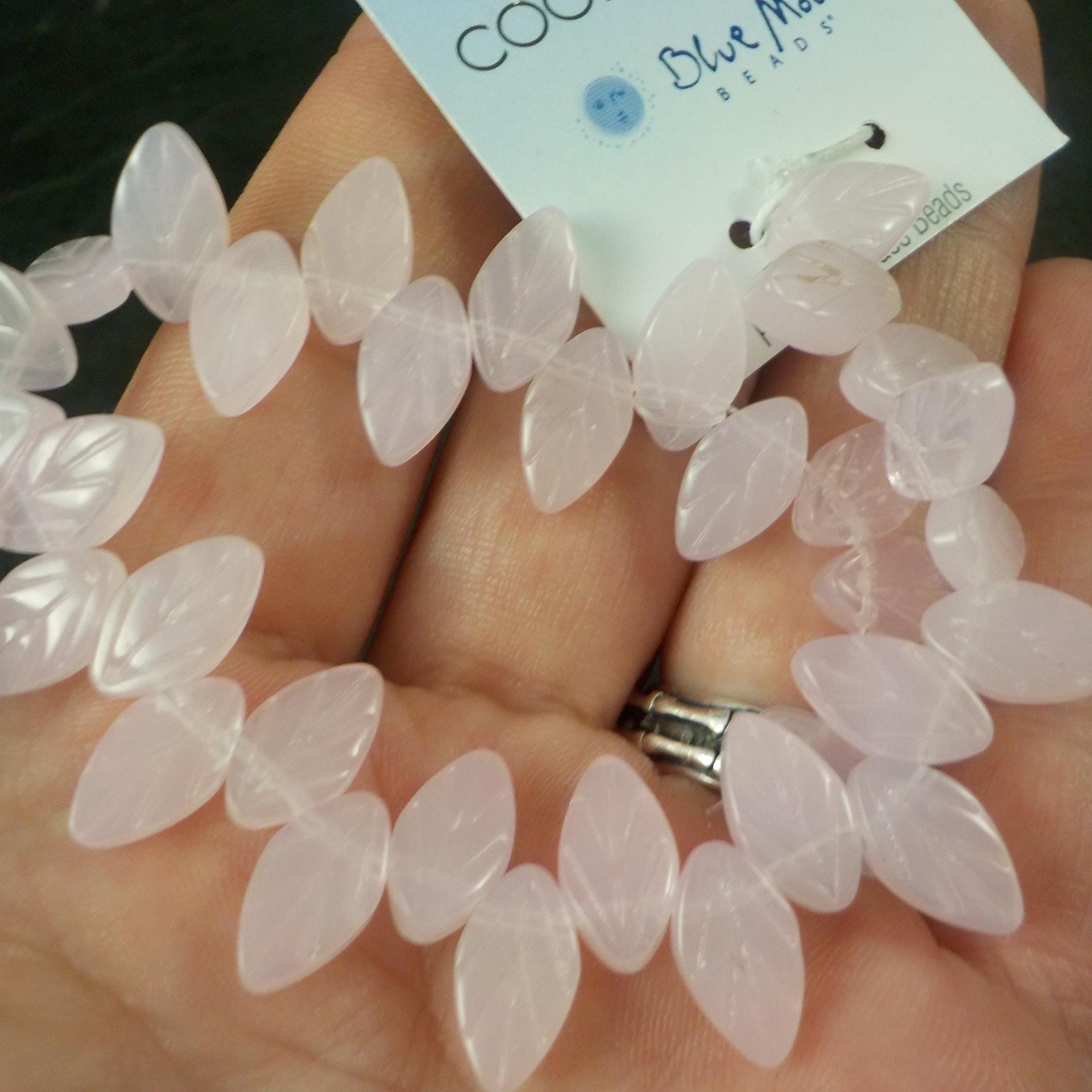 Pink Pressed Glass Leaf Beads 6x11mm Blue Moon Beads