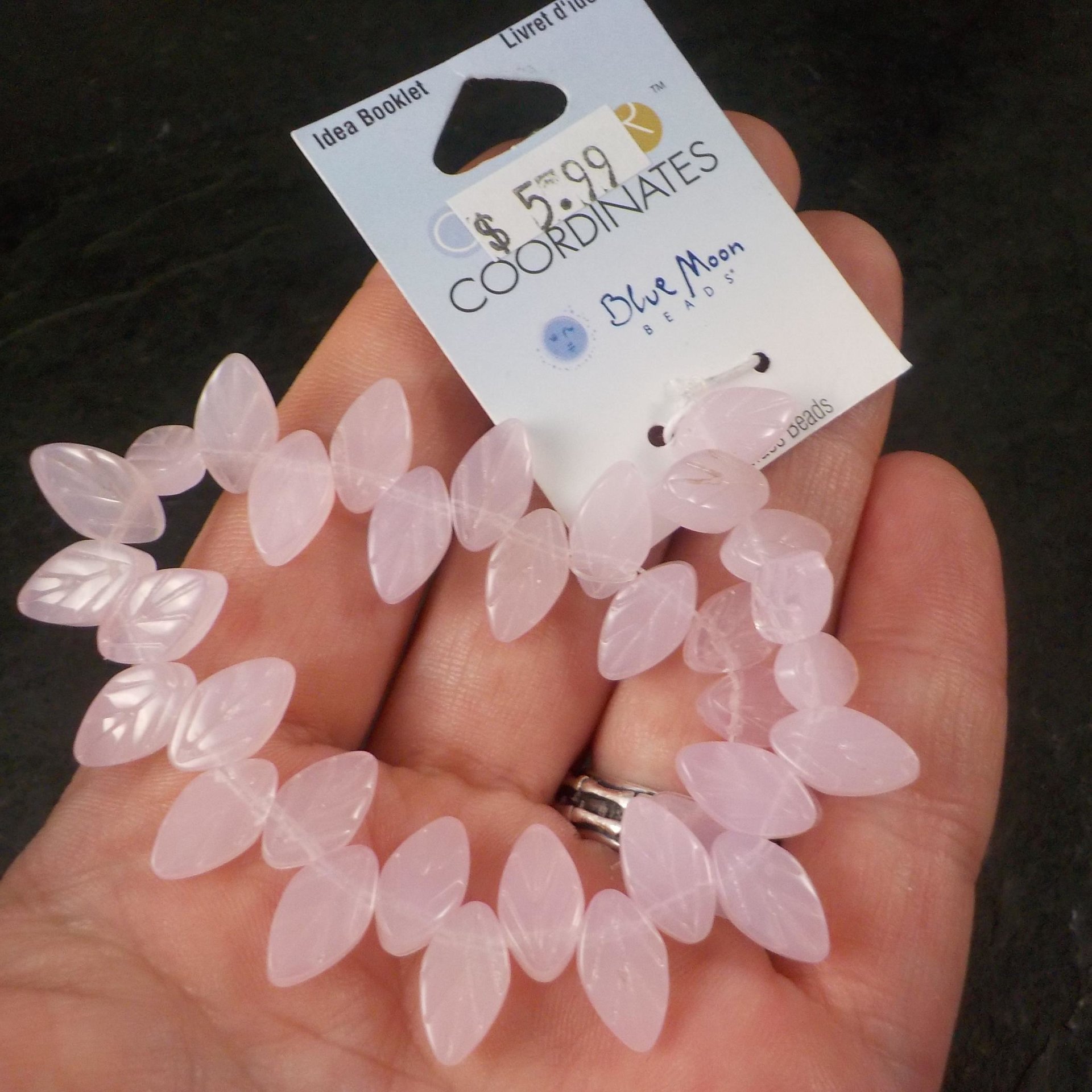 Pink Pressed Glass Leaf Beads 6x11mm Blue Moon Beads