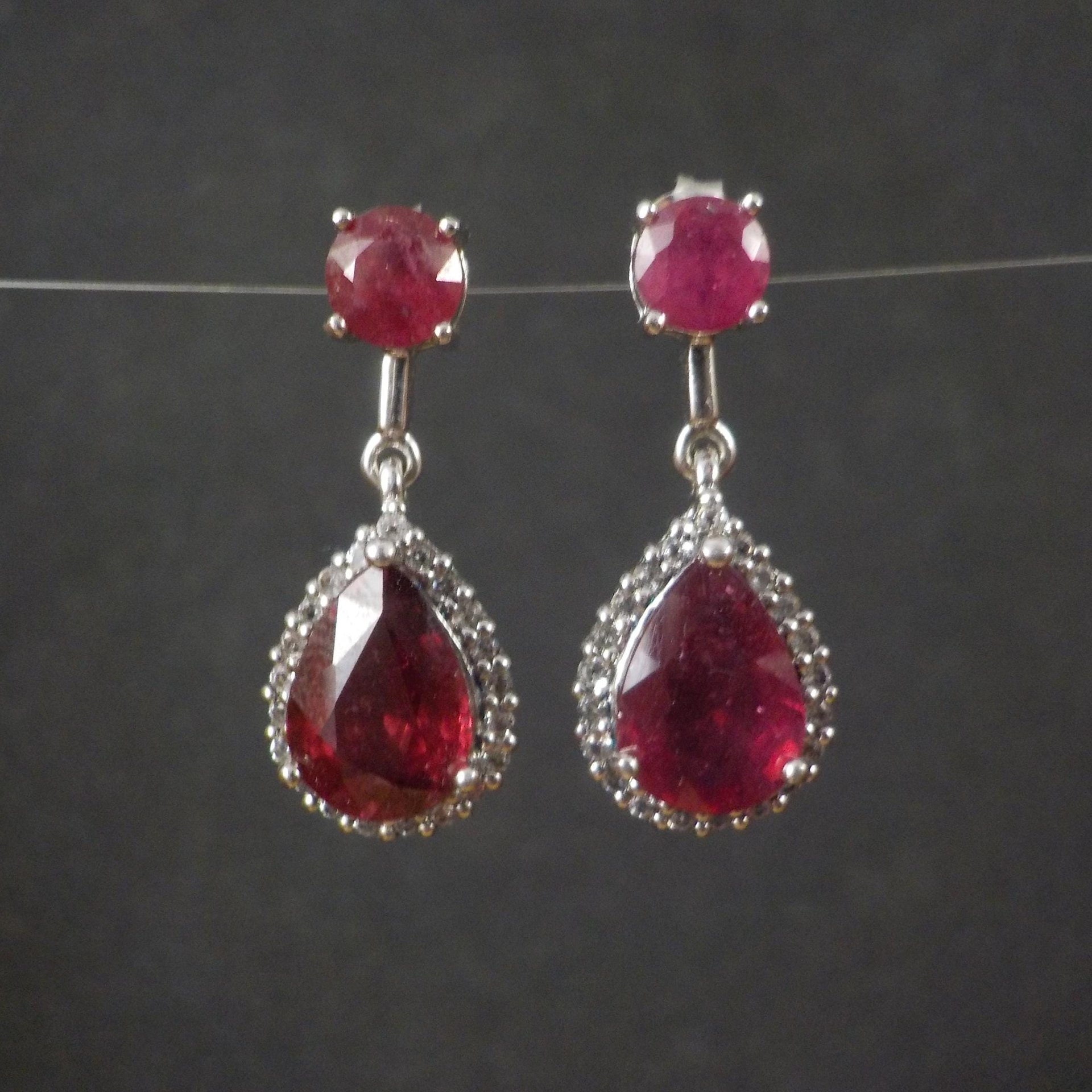Estate Sterling Ruby White Topaz Earrings