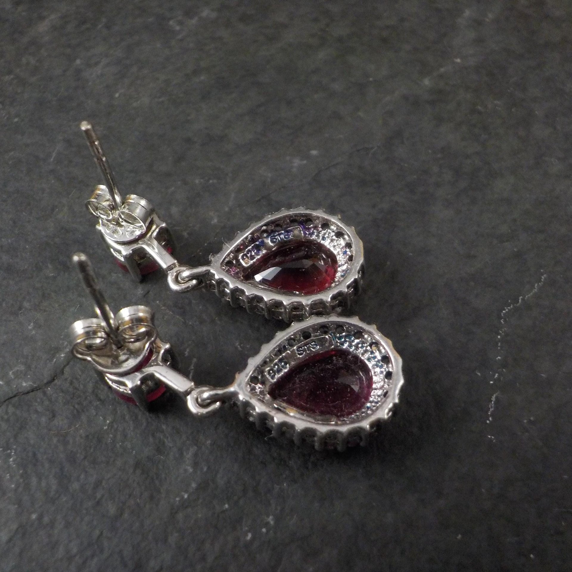 Estate Sterling Ruby White Topaz Earrings