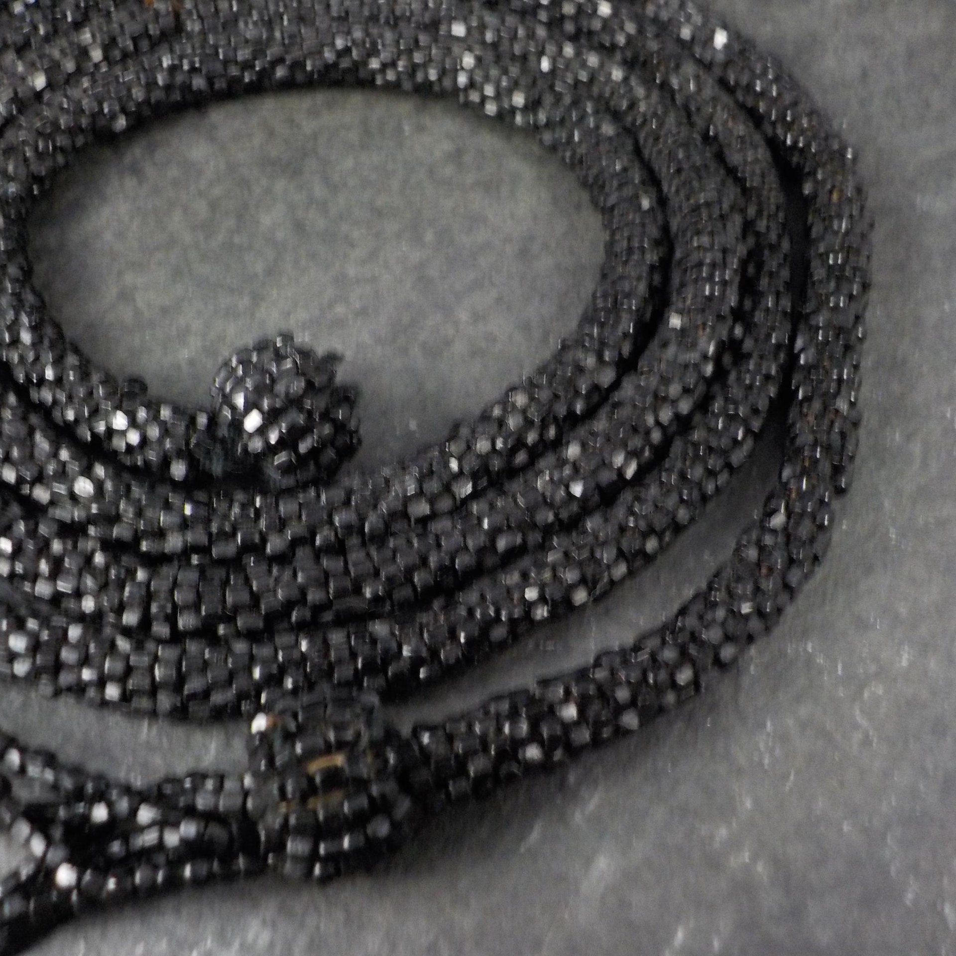 Antique Black Soft Jet Beaded Necklace, Art Deco, ca 1900 to 1920s, Victorian Mourning 42 Inches
